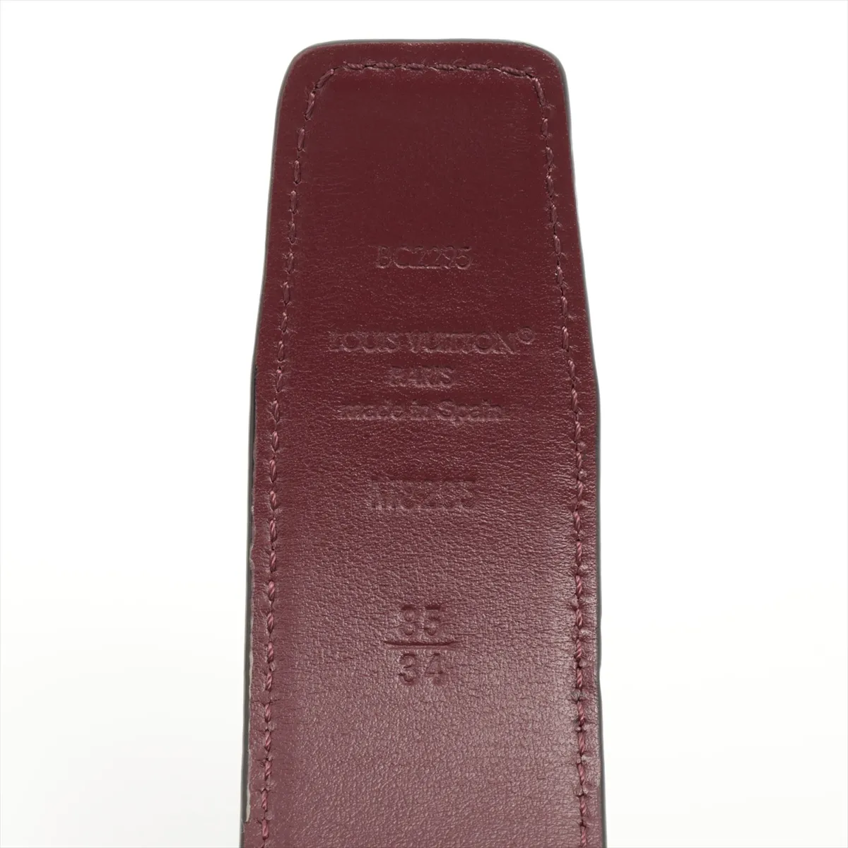 M8205 BC2275 Belt, Size 85, Leather x GP, Bordeaux x Black. Shows signs of wear, including — view 5