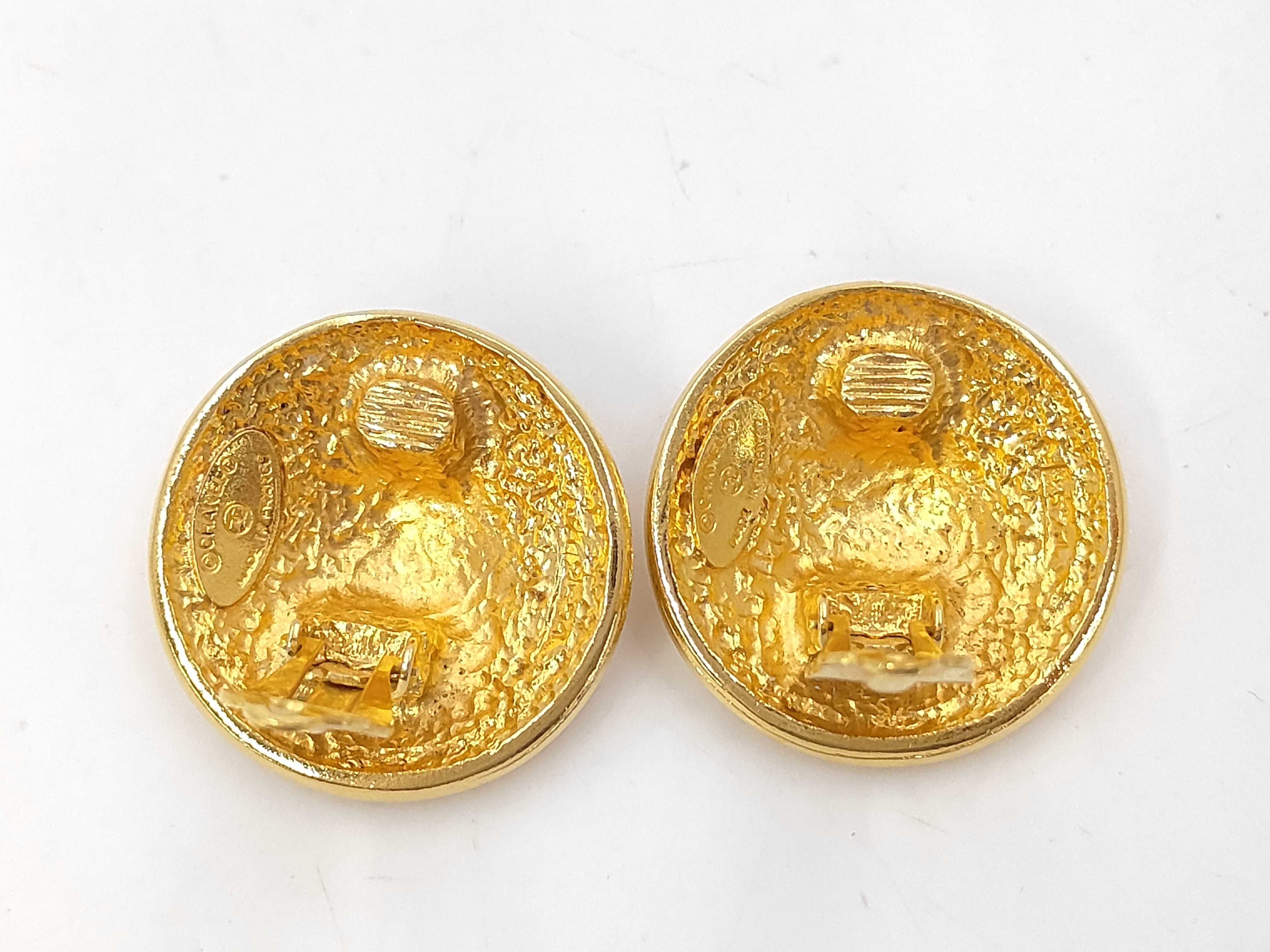 Gold Plated Vintage 1990 Logo Round Earrings — view 3