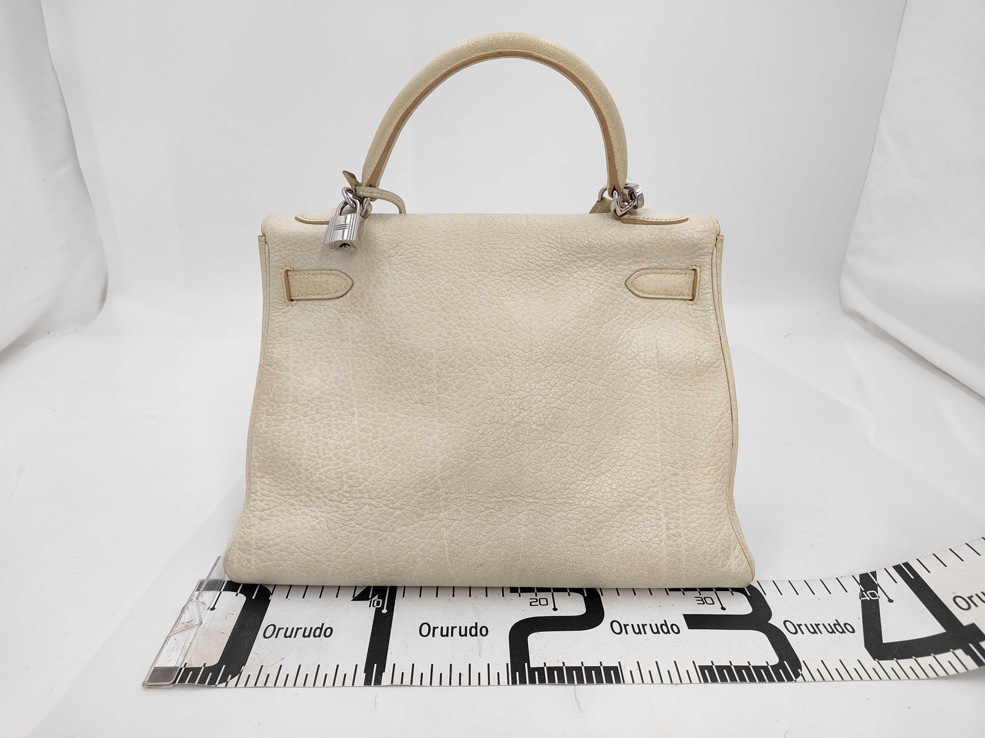 Kelly 32, inside stitching, Chevre leather, white, E stamp, silver hardware, shoulder bag — view 2