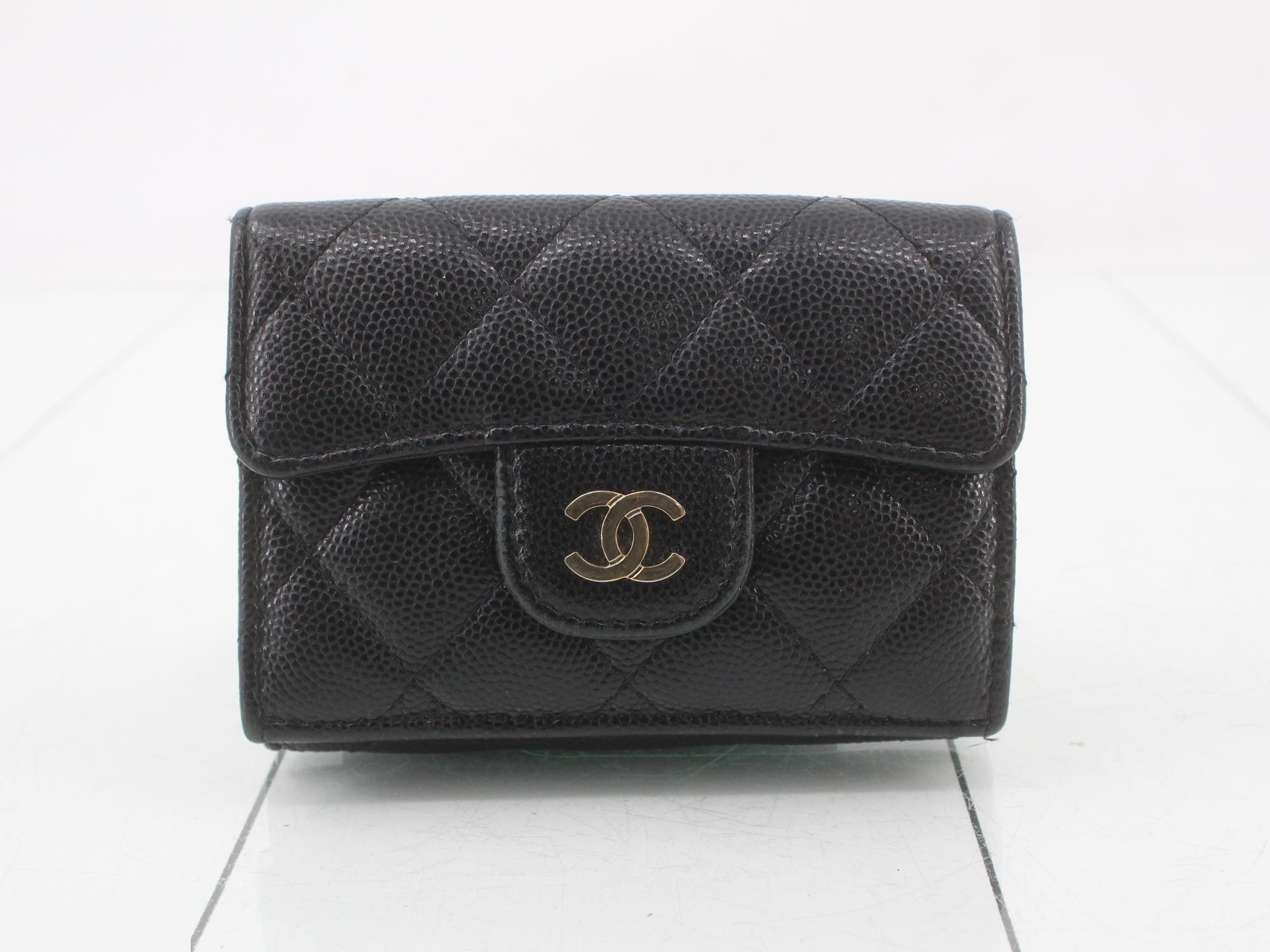 Caviar Skin Timeless Classic Tri-fold Wallet, Black, Series 30
