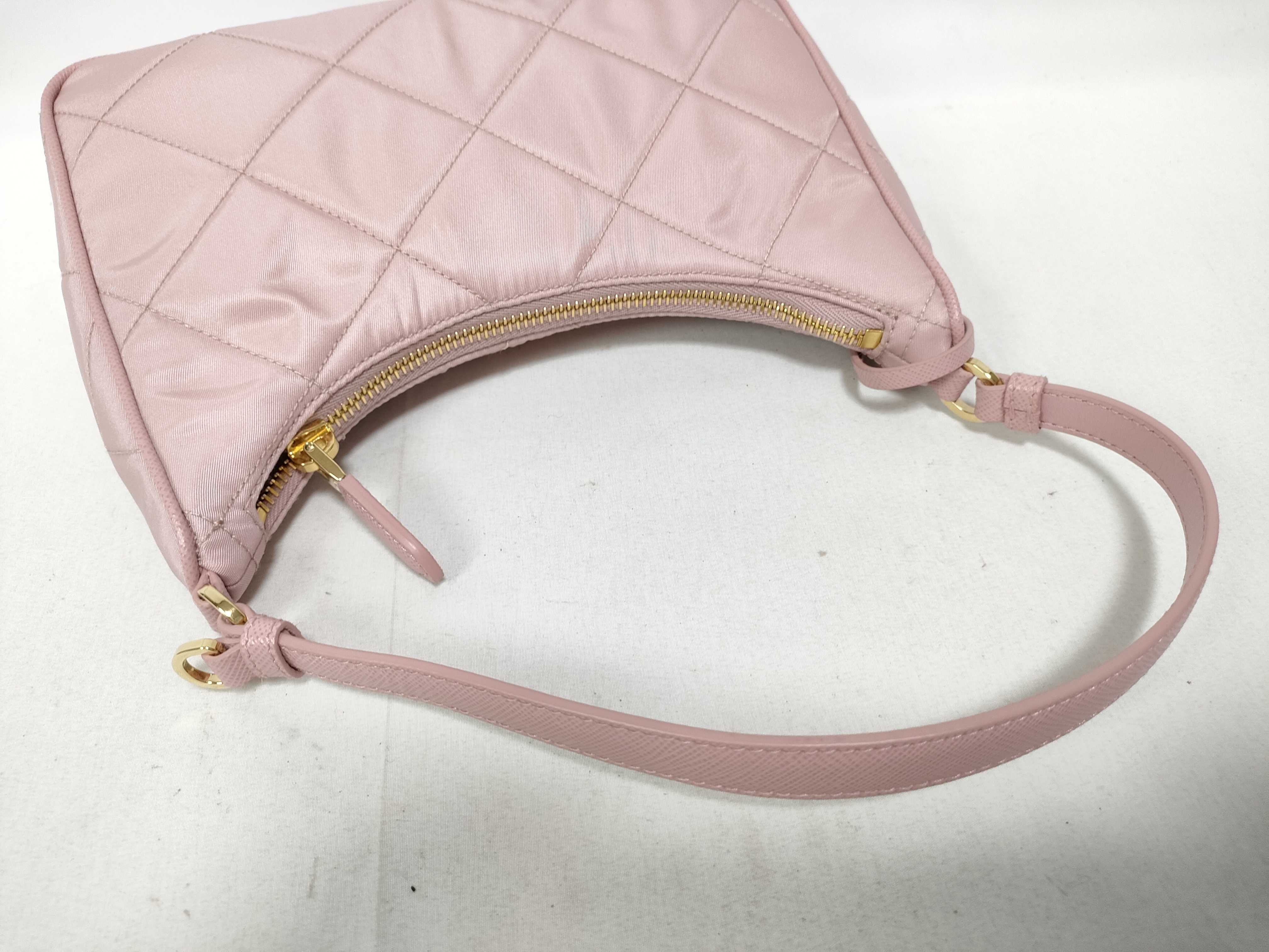 Tessuto Quilted Re-Nylon Shoulder Bag, Pink, with Dust Bag and Clochette. — view 8