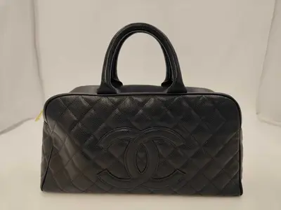 Matelassé Caviar Skin Bowling Bag Mini Boston Bag Black Gold Hardware 8940081 (Serial Number 8) Handbag