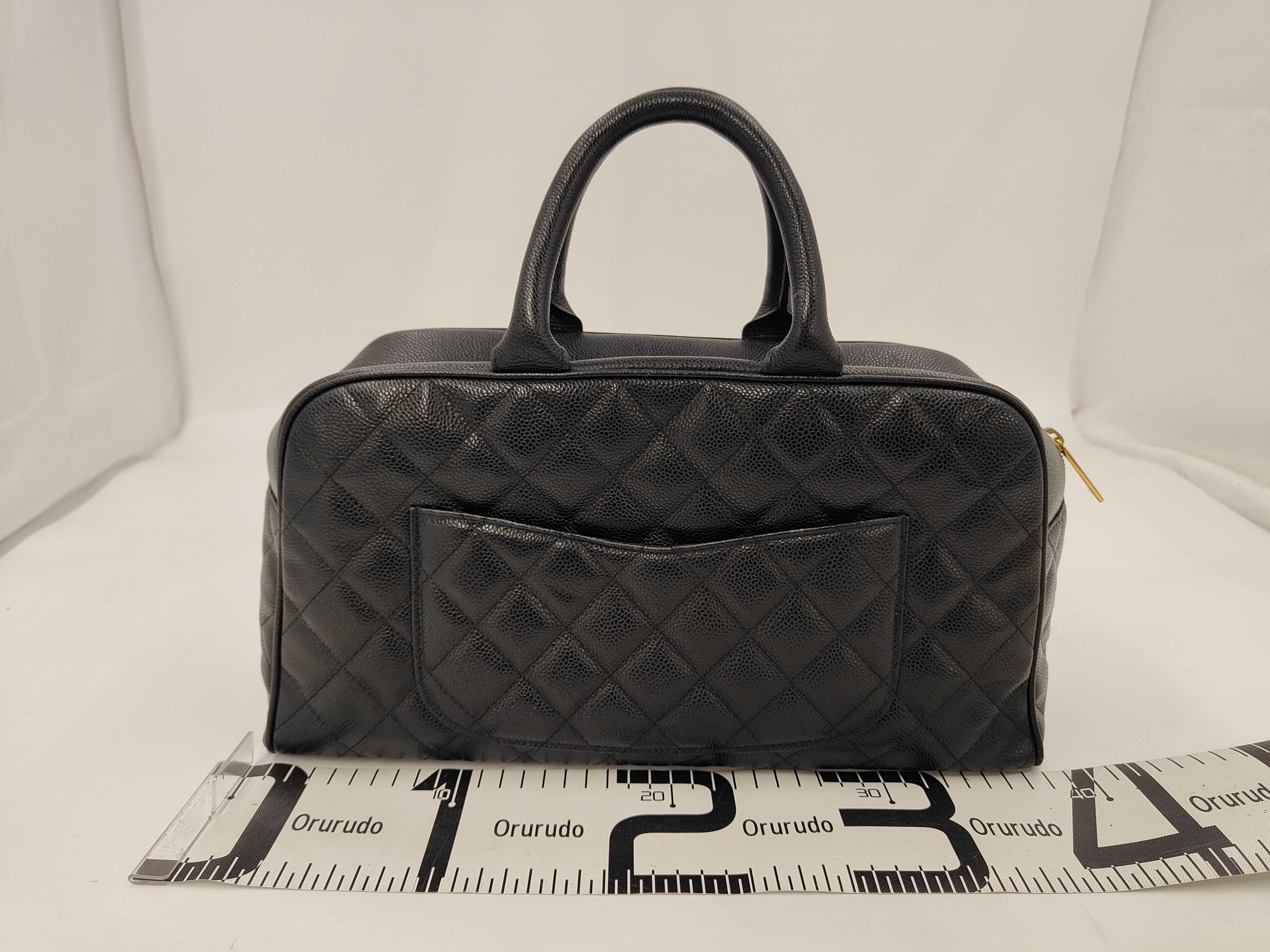 Matelassé Caviar Skin Bowling Bag Mini Boston Bag Black Gold Hardware 8940081 (Serial Number 8) Handbag — view 2