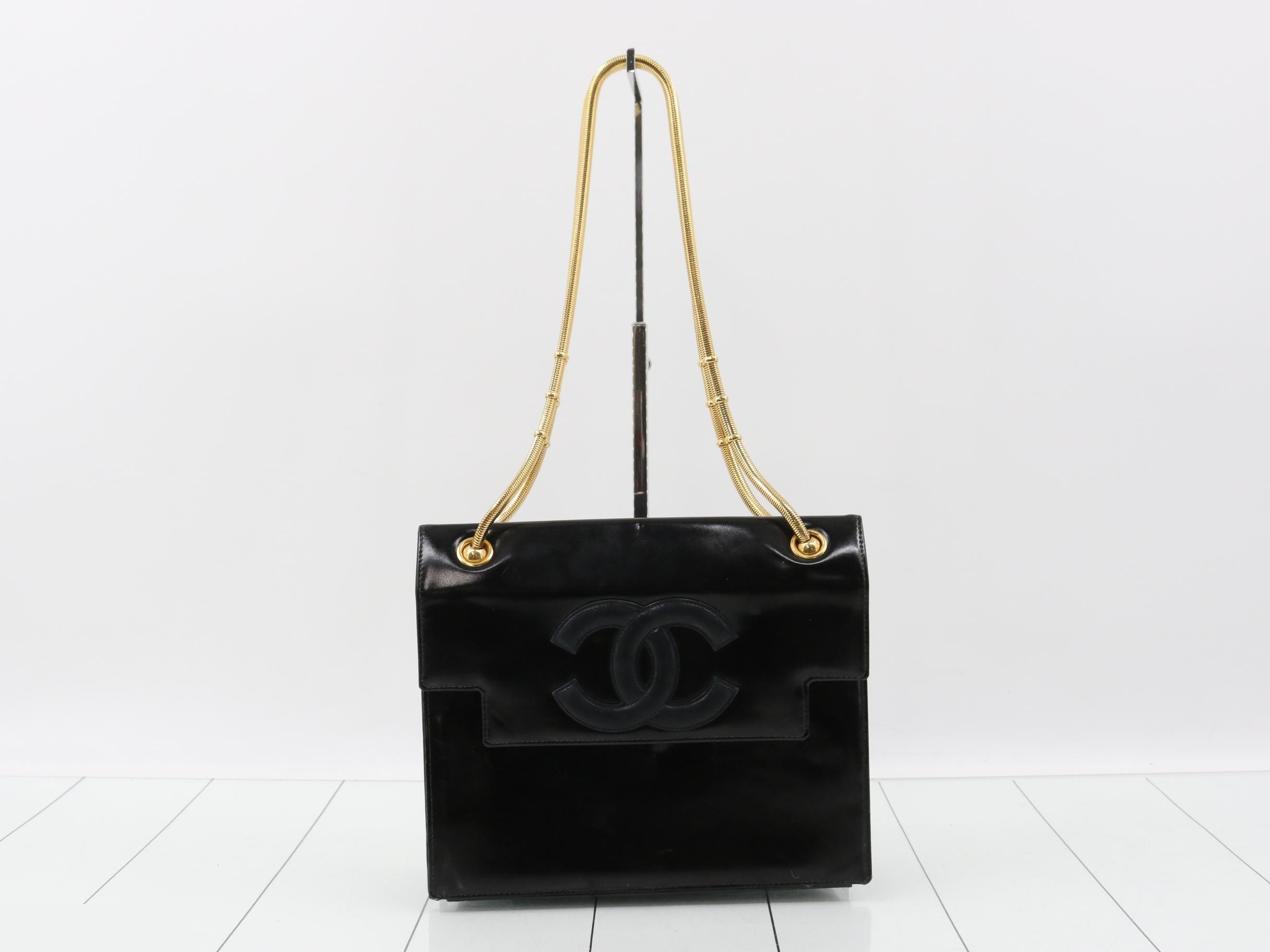 Enamel Coco Mark Chain Shoulder Bag, Series 4, Black