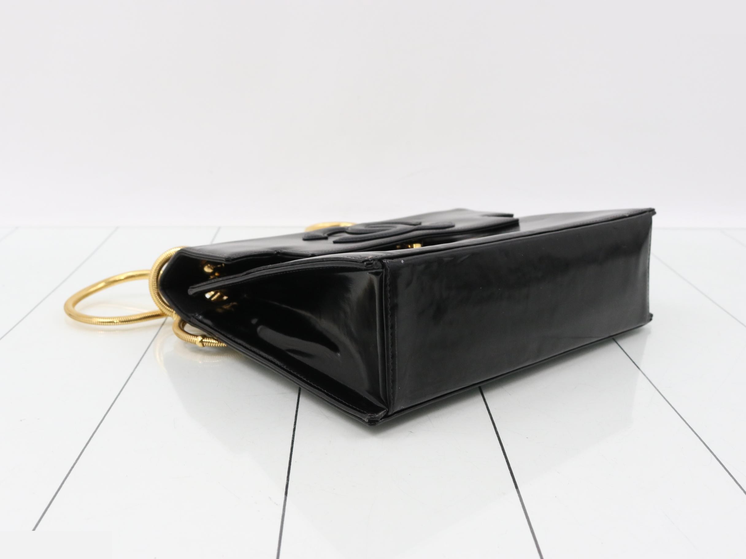 Enamel Coco Mark Chain Shoulder Bag, Series 4, Black — view 5