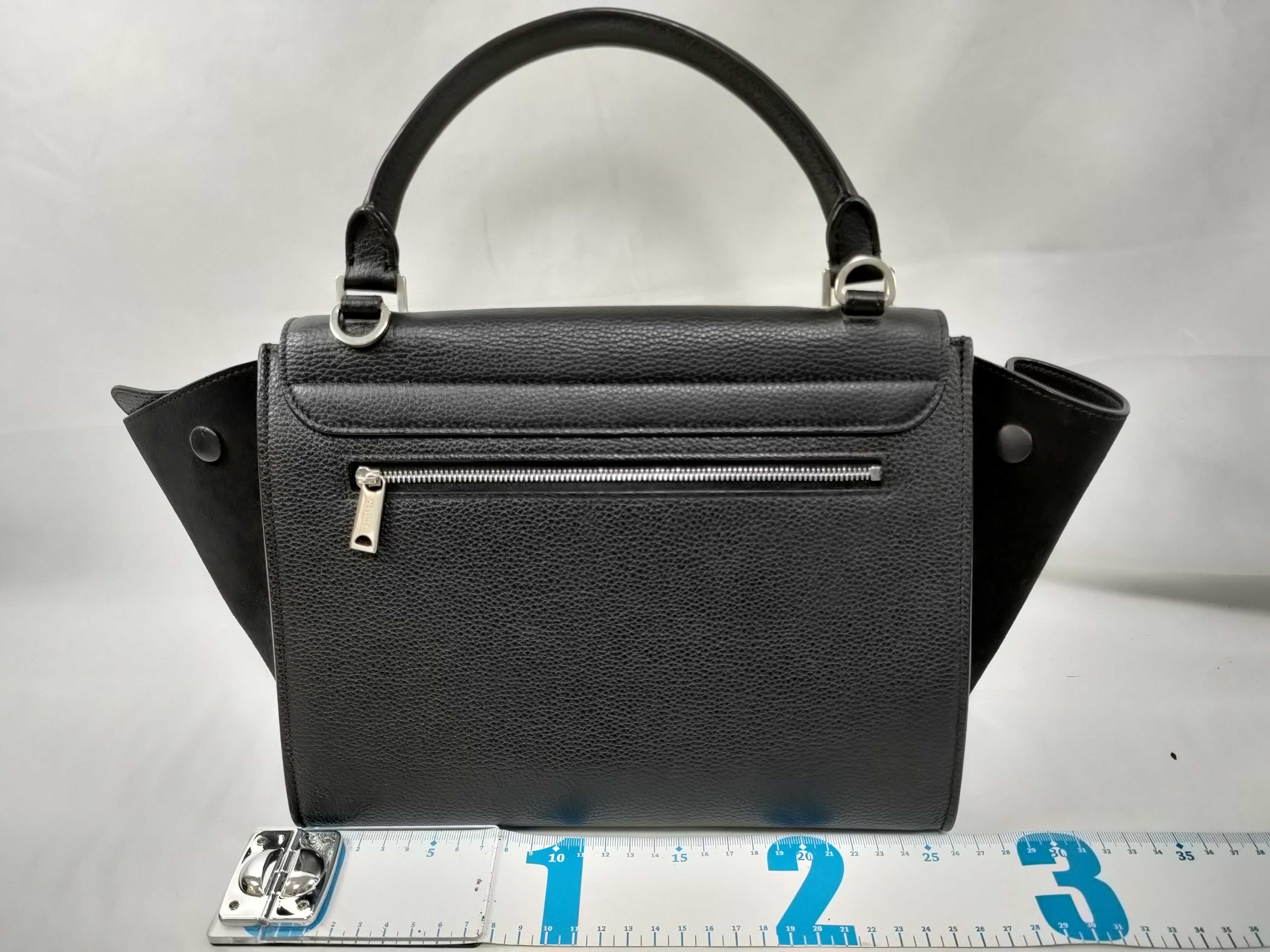 Trapeze Leather x Suede 2-Way Handbag, Black — view 2