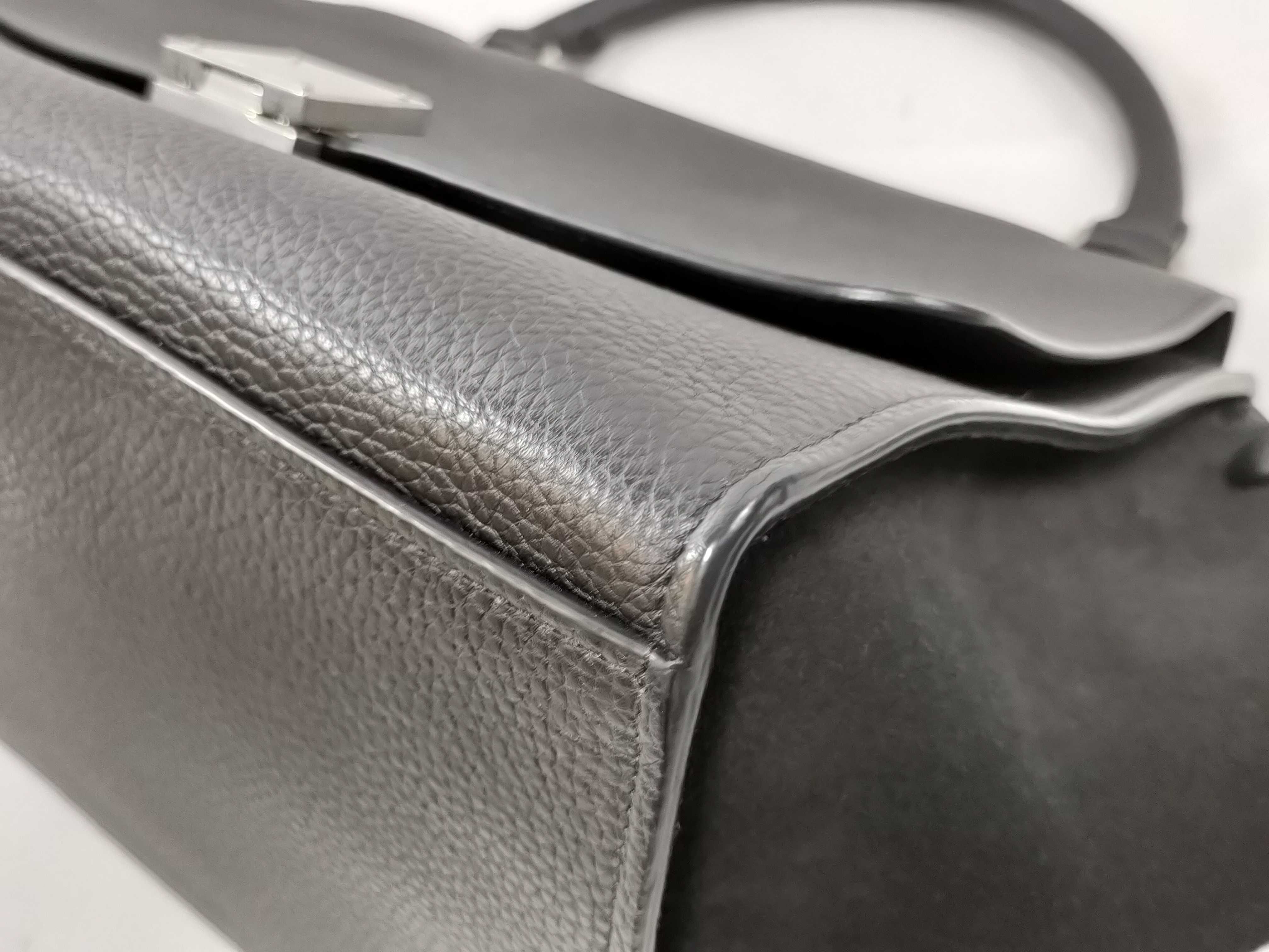 Trapeze Leather x Suede 2-Way Handbag, Black — view 7