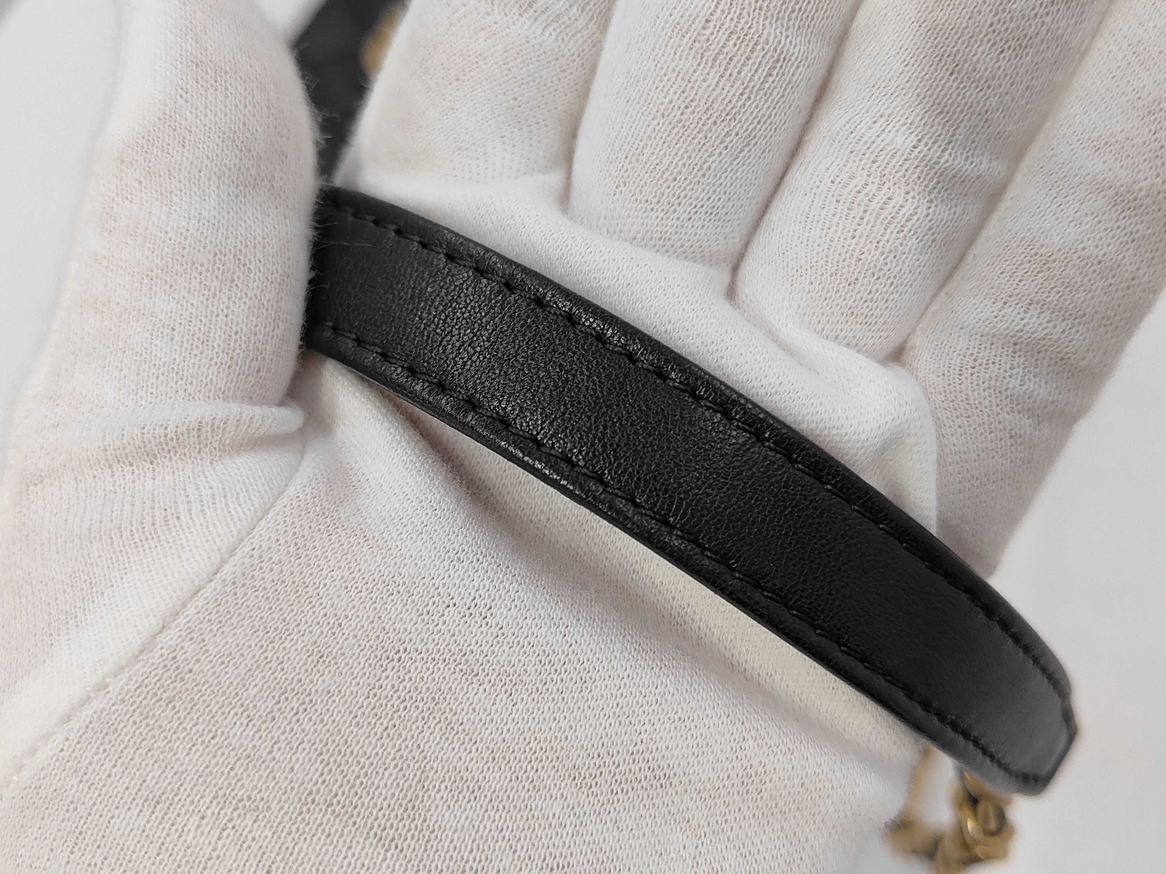 Mini Matelassé Chain Shoulder Bag, Black Lambskin, Pearl Handle, Gold Hardware. — view 6