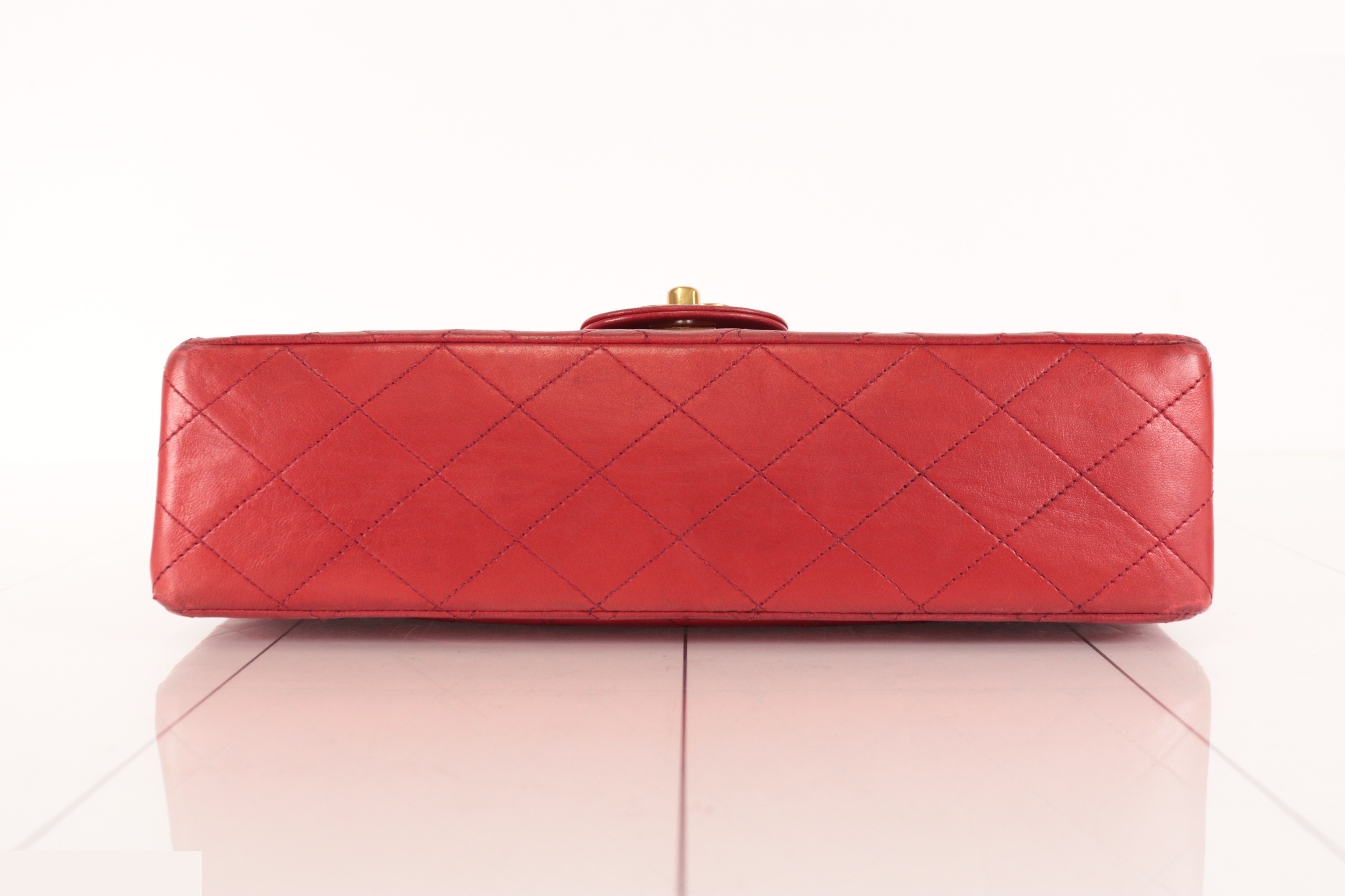 Double flap 25 lambskin chain shoulder bag, red, unit #1 — view 7