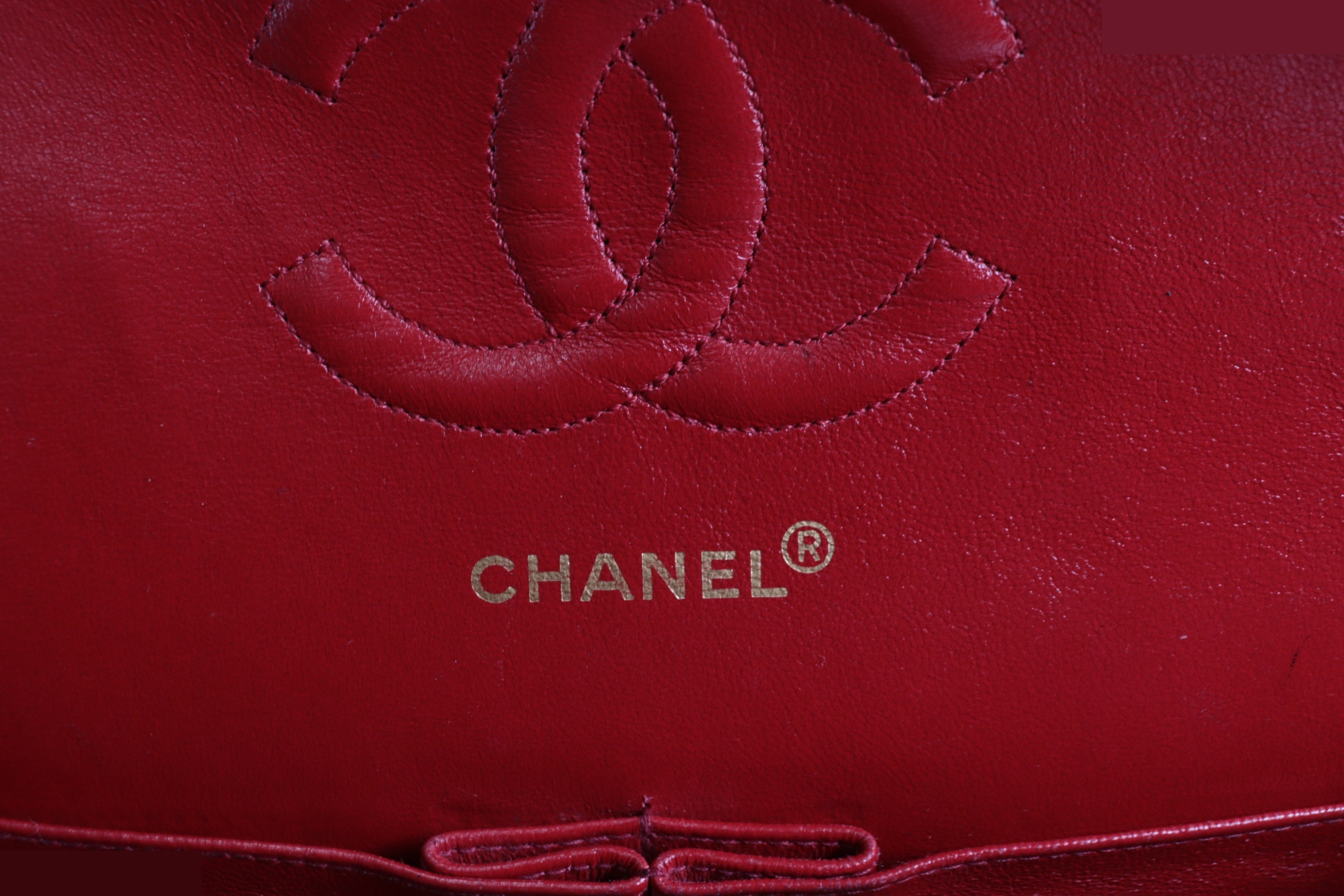 Double flap 25 lambskin chain shoulder bag, red, unit #1 — view 8