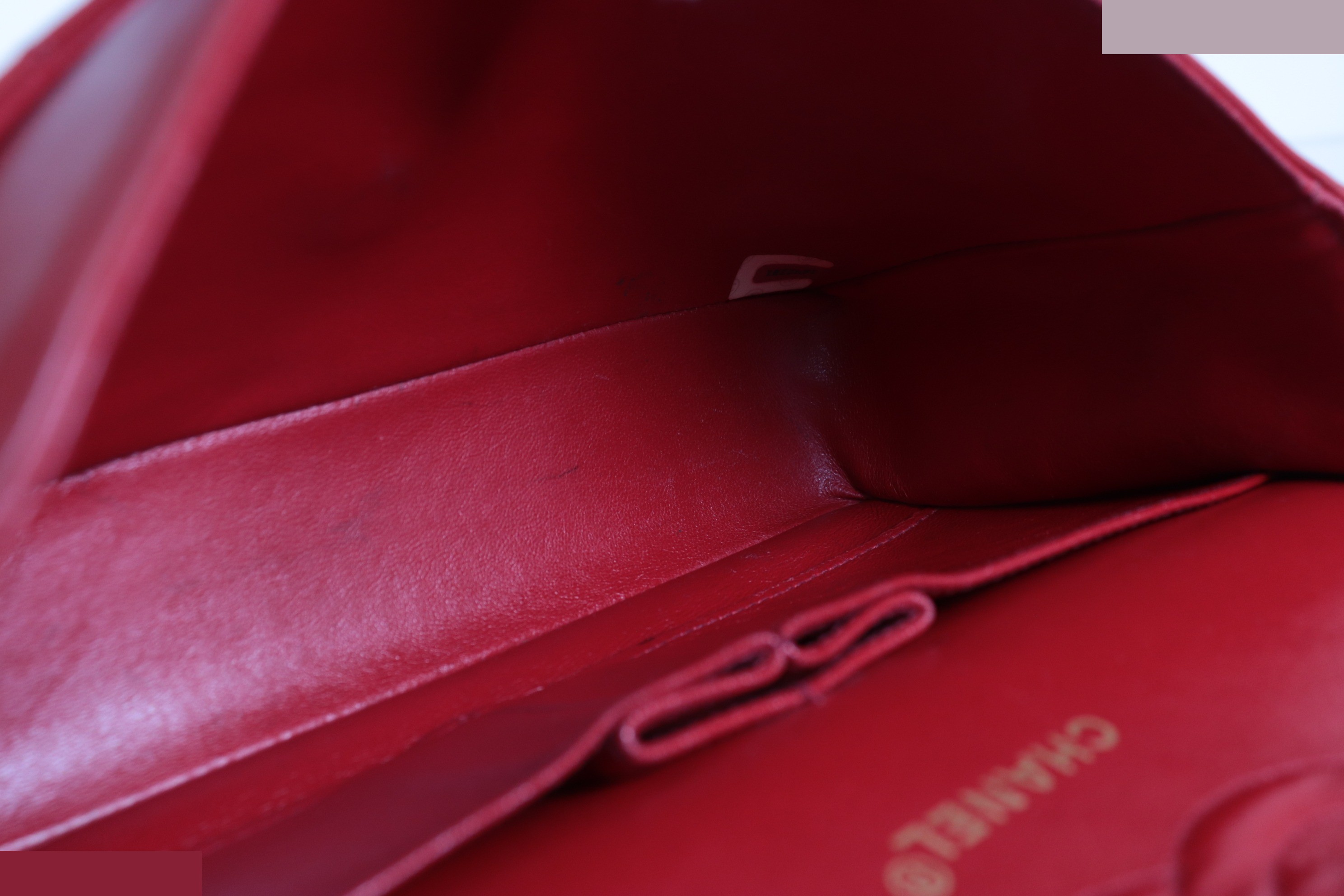 Double flap 25 lambskin chain shoulder bag, red, unit #1 — view 9