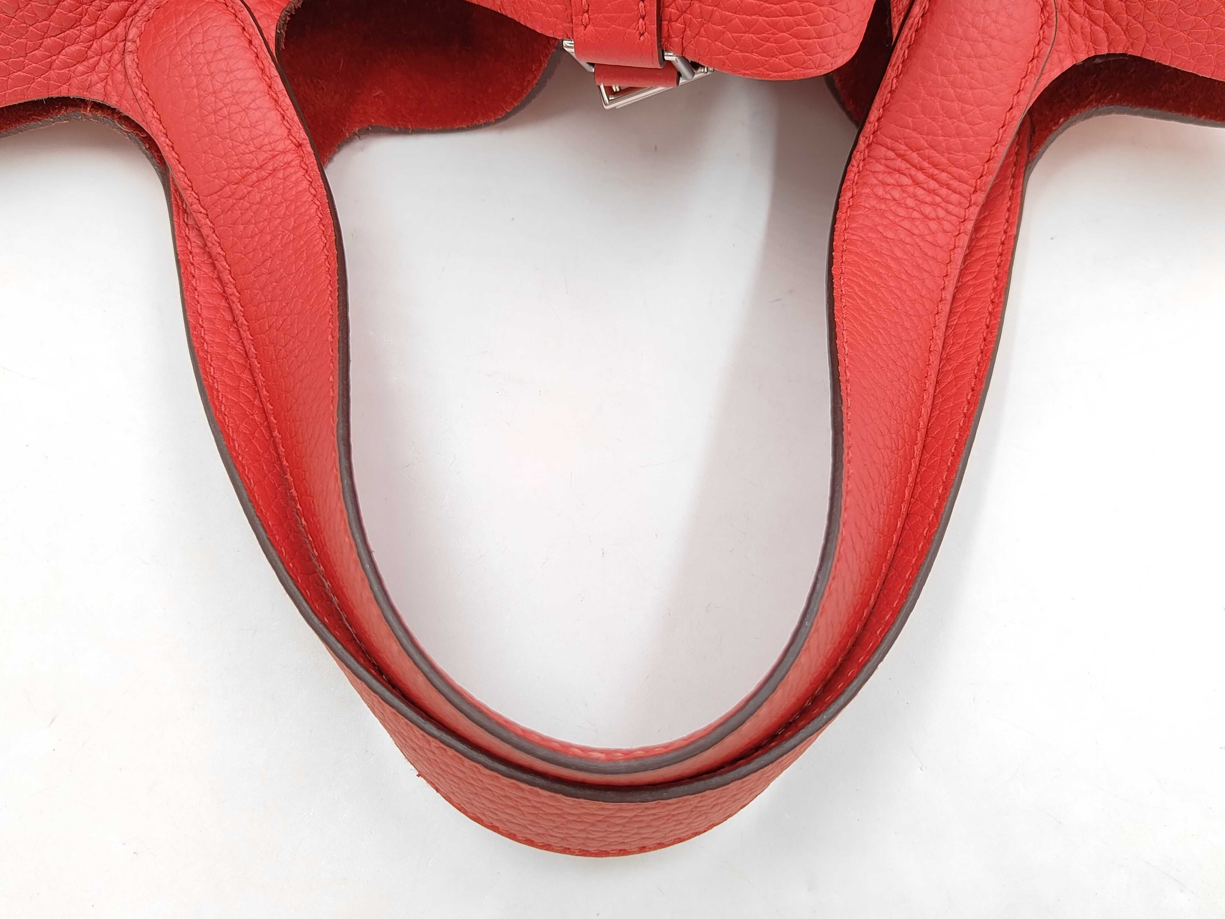 Picotin Lock MM Taurillon Leather, Rouge, Silver Hardware, K Stamp Handbag — view 5