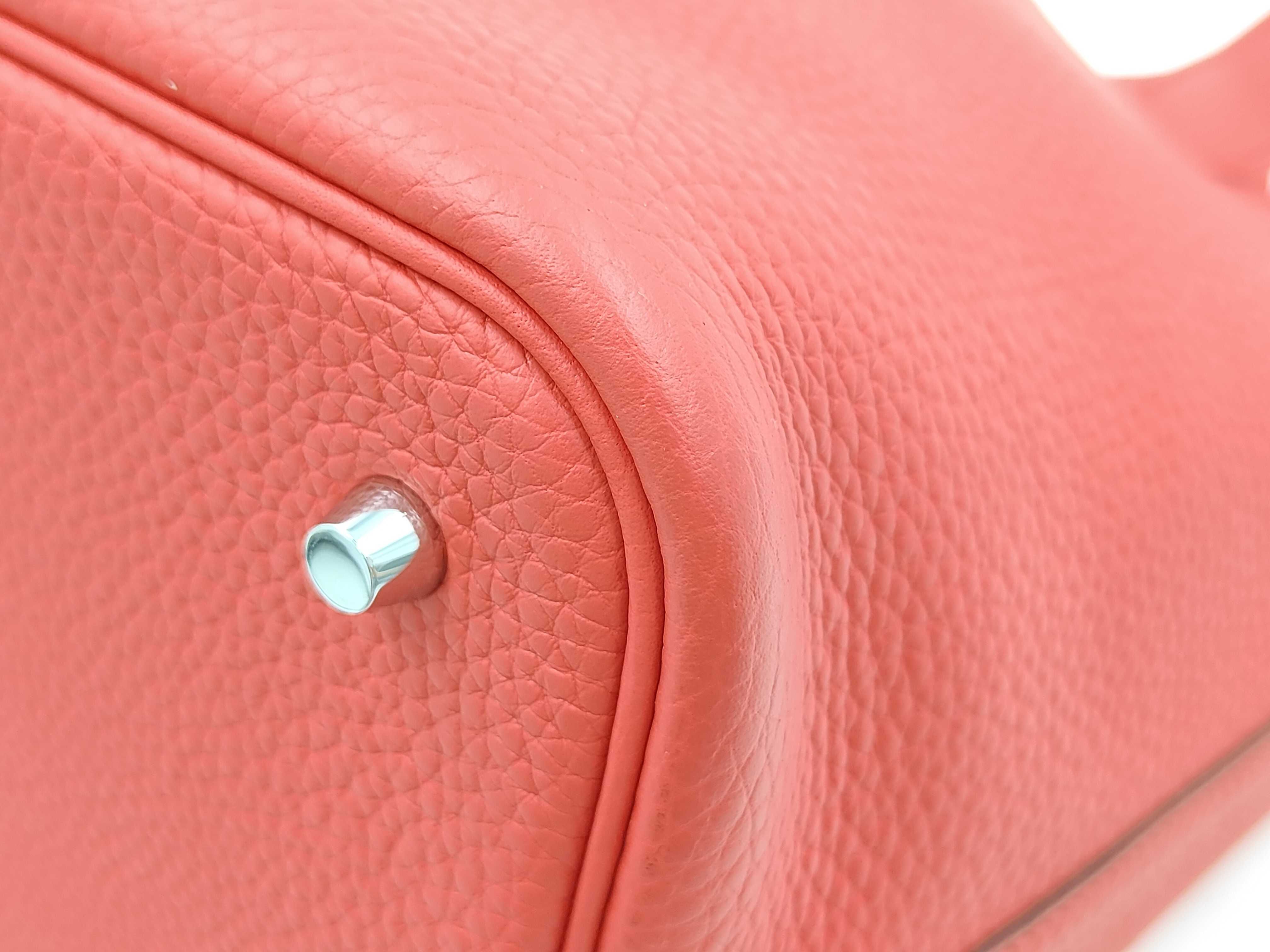 Picotin Lock MM Taurillon Leather, Rouge, Silver Hardware, K Stamp Handbag — view 6