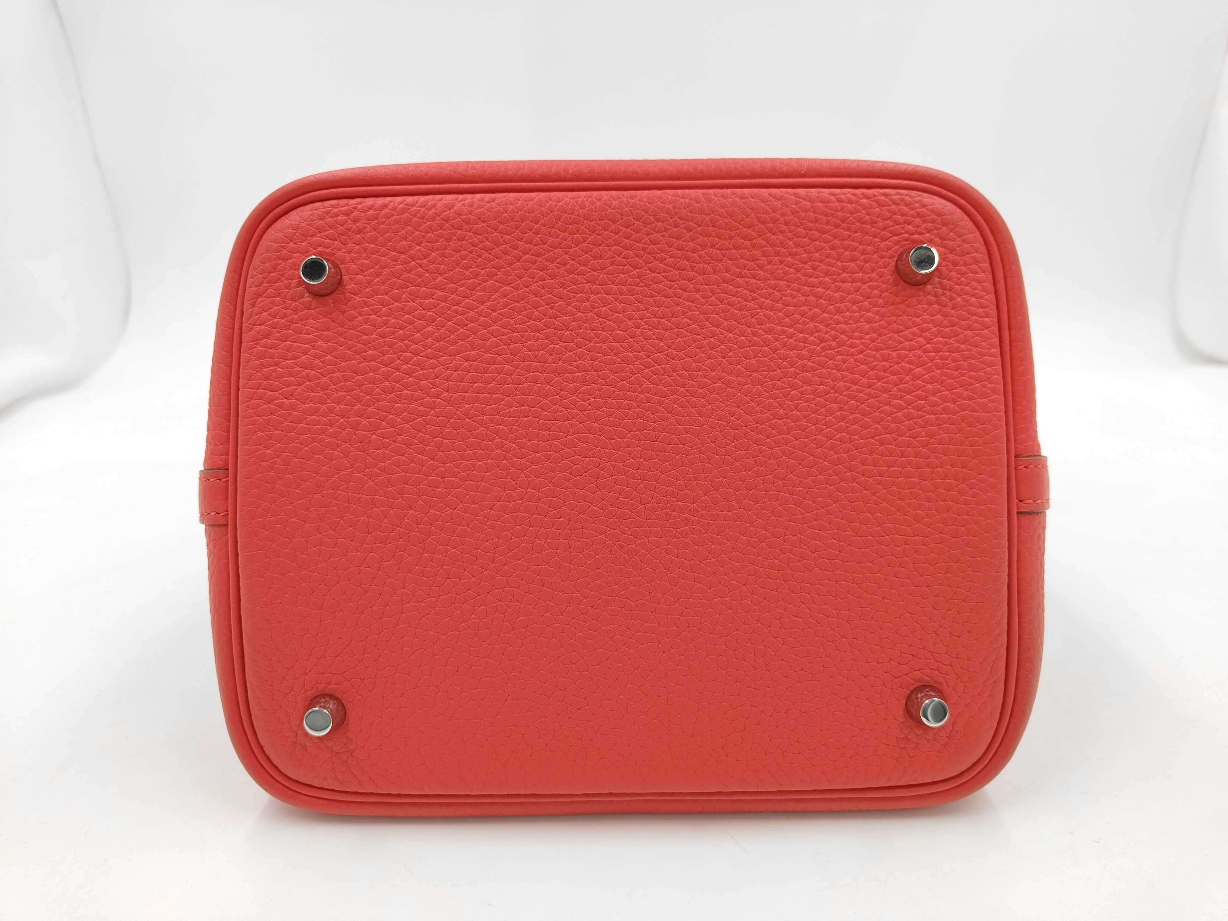 Picotin Lock MM Taurillon Leather, Rouge, Silver Hardware, K Stamp Handbag — view 7