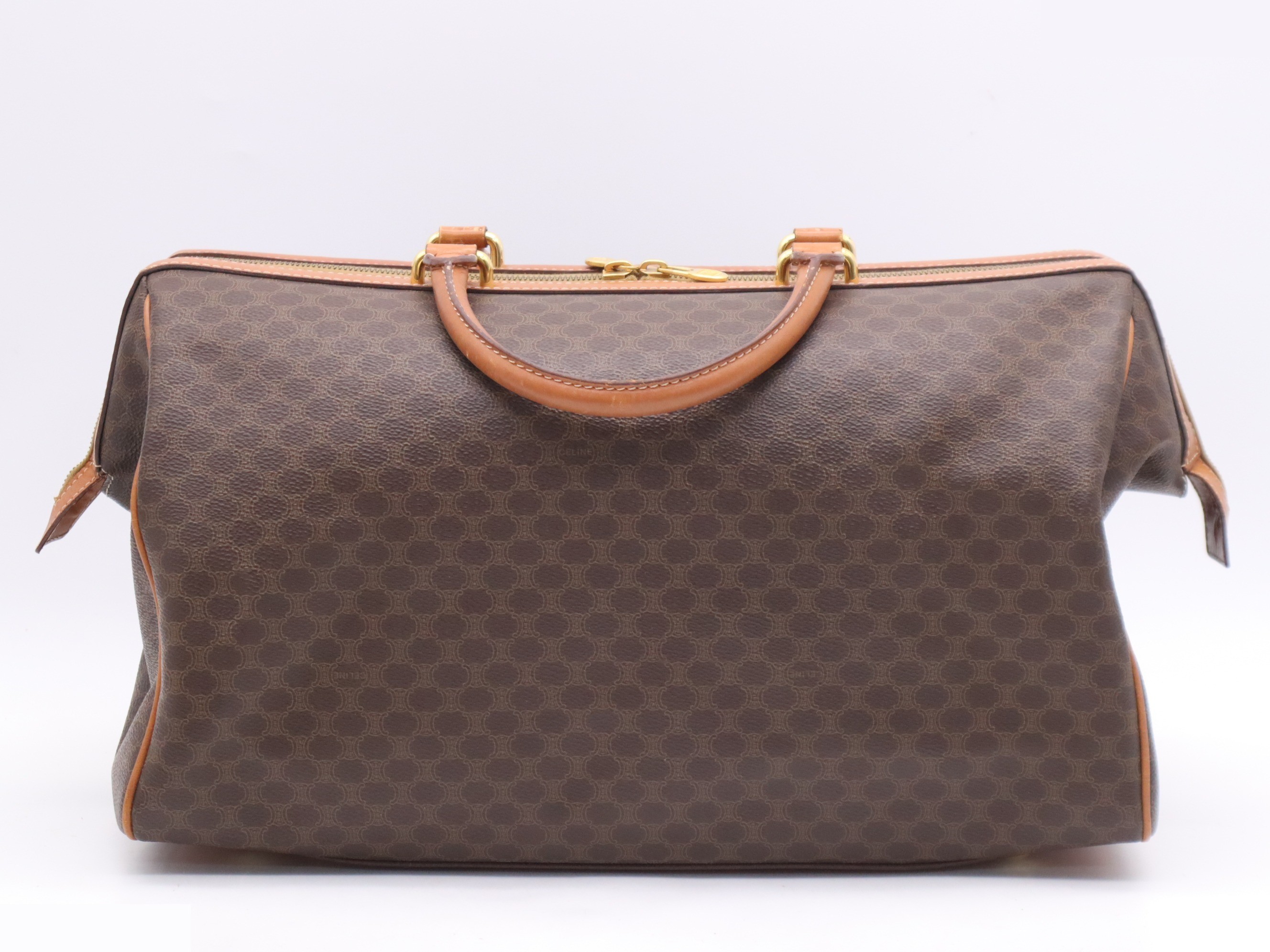 PVC x Leather Macadam Boston Bag, Brown with Gold Hardware and Shoulder Strap — view 2