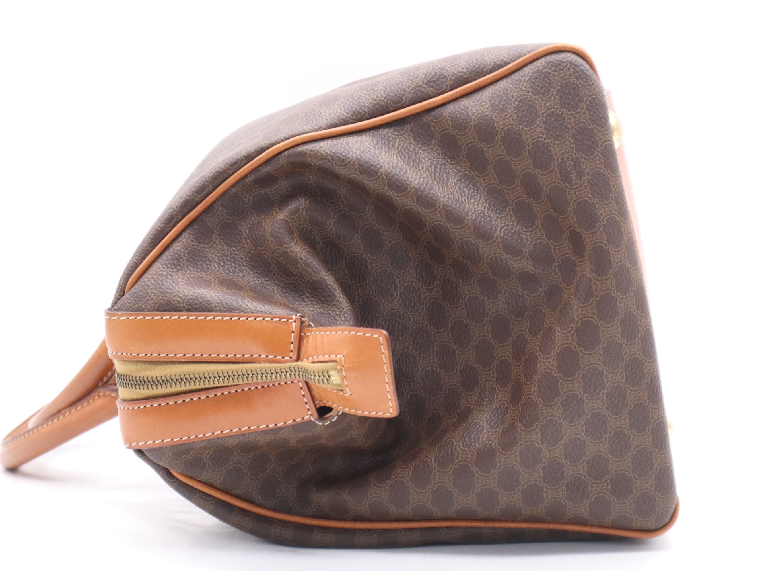PVC x Leather Macadam Boston Bag, Brown with Gold Hardware and Shoulder Strap — view 3