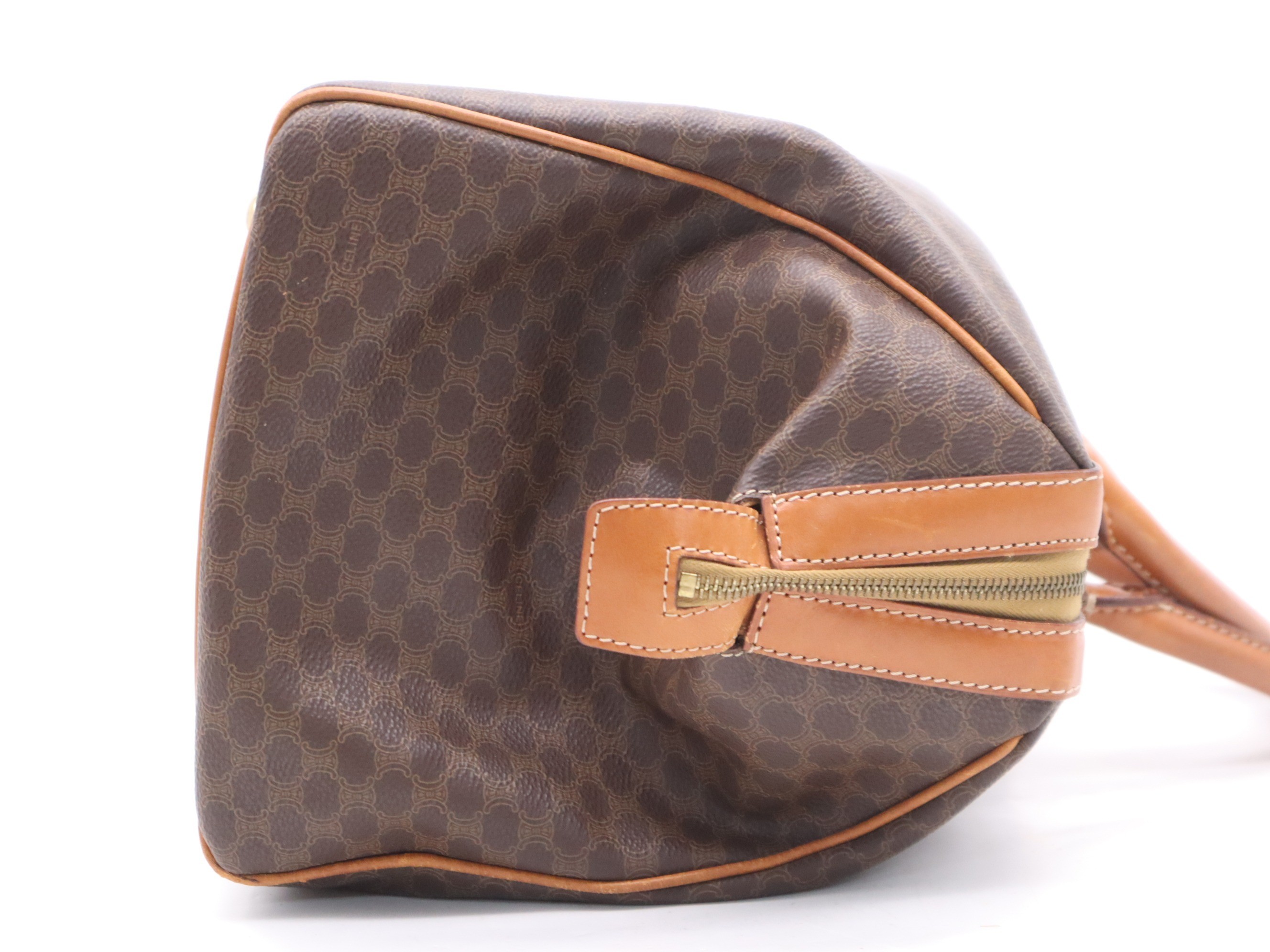 PVC x Leather Macadam Boston Bag, Brown with Gold Hardware and Shoulder Strap — view 5