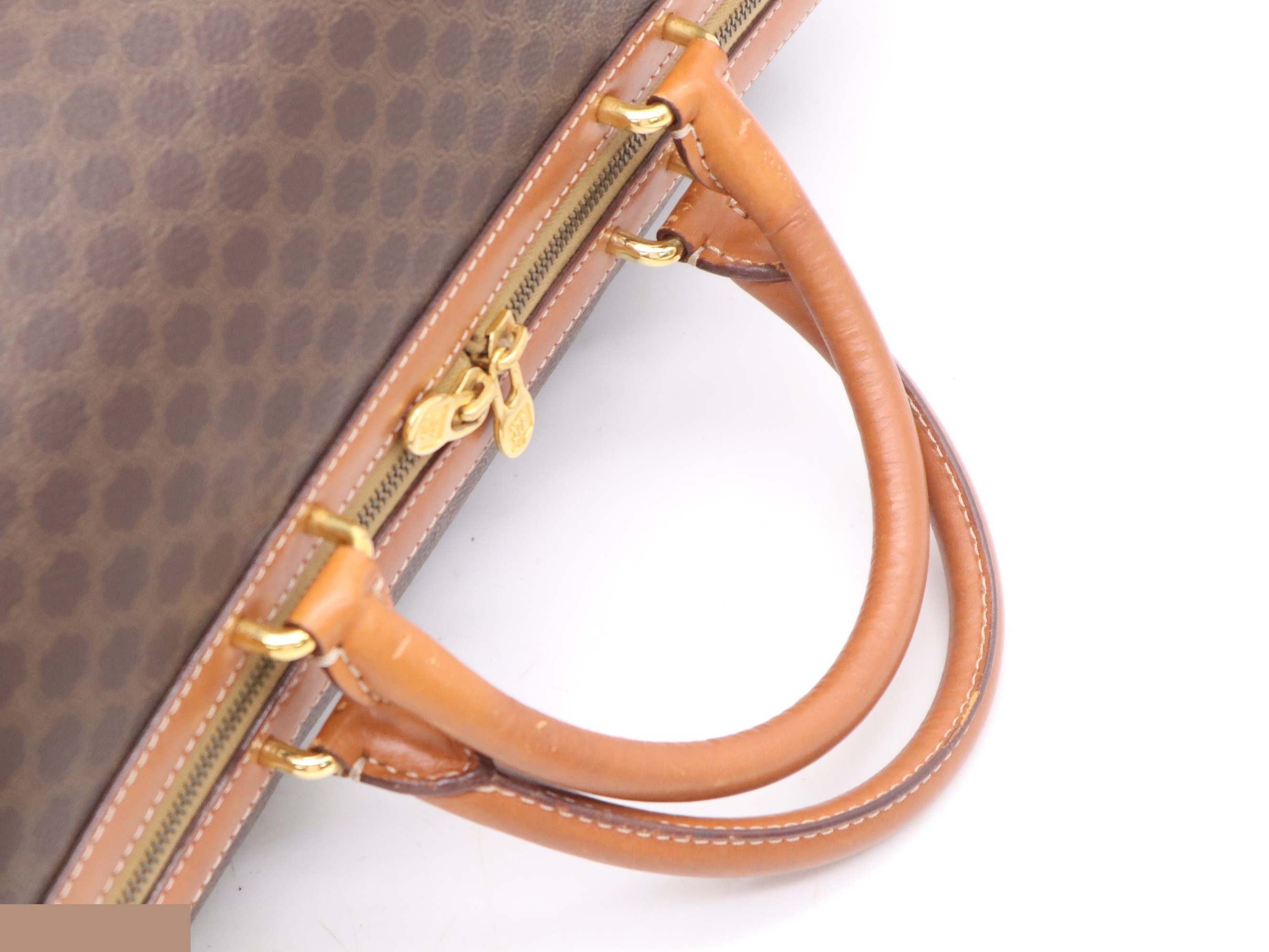 PVC x Leather Macadam Boston Bag, Brown with Gold Hardware and Shoulder Strap — view 6