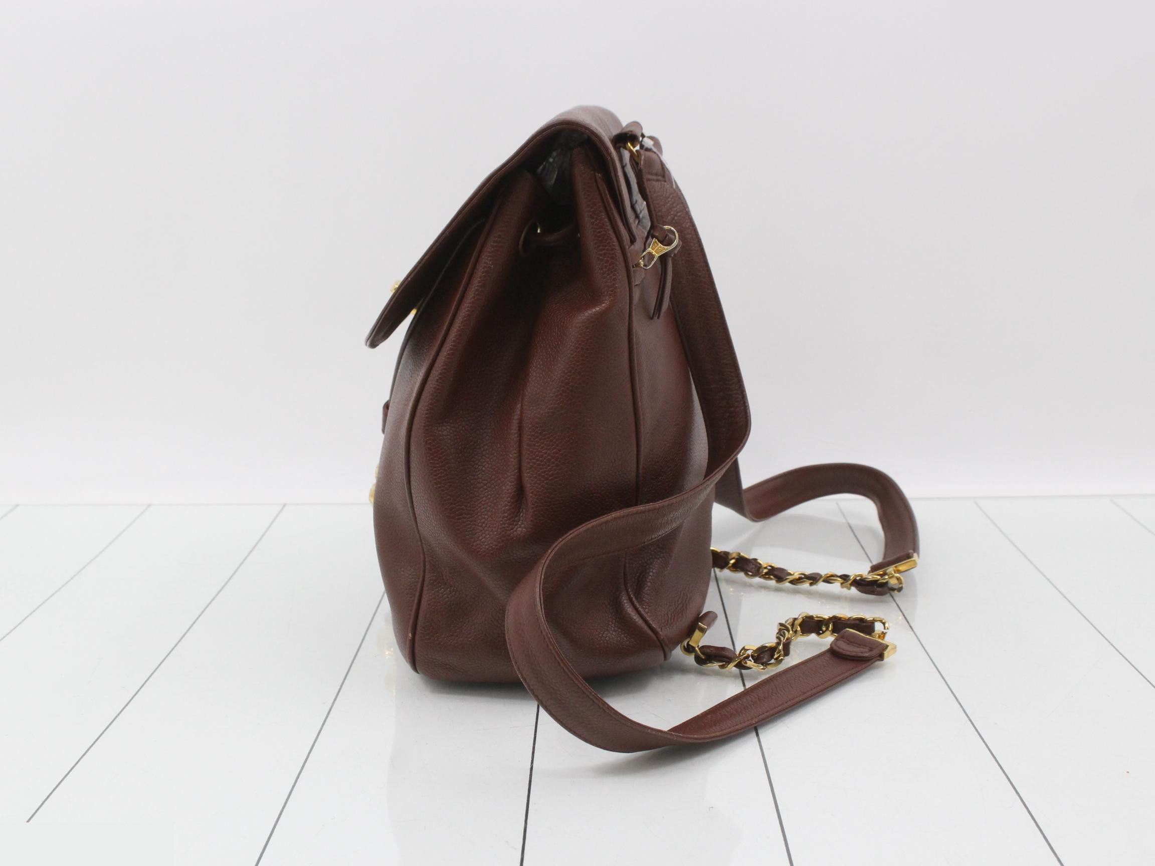 Caviar leather backpack with Coco Mark, brown. — view 3