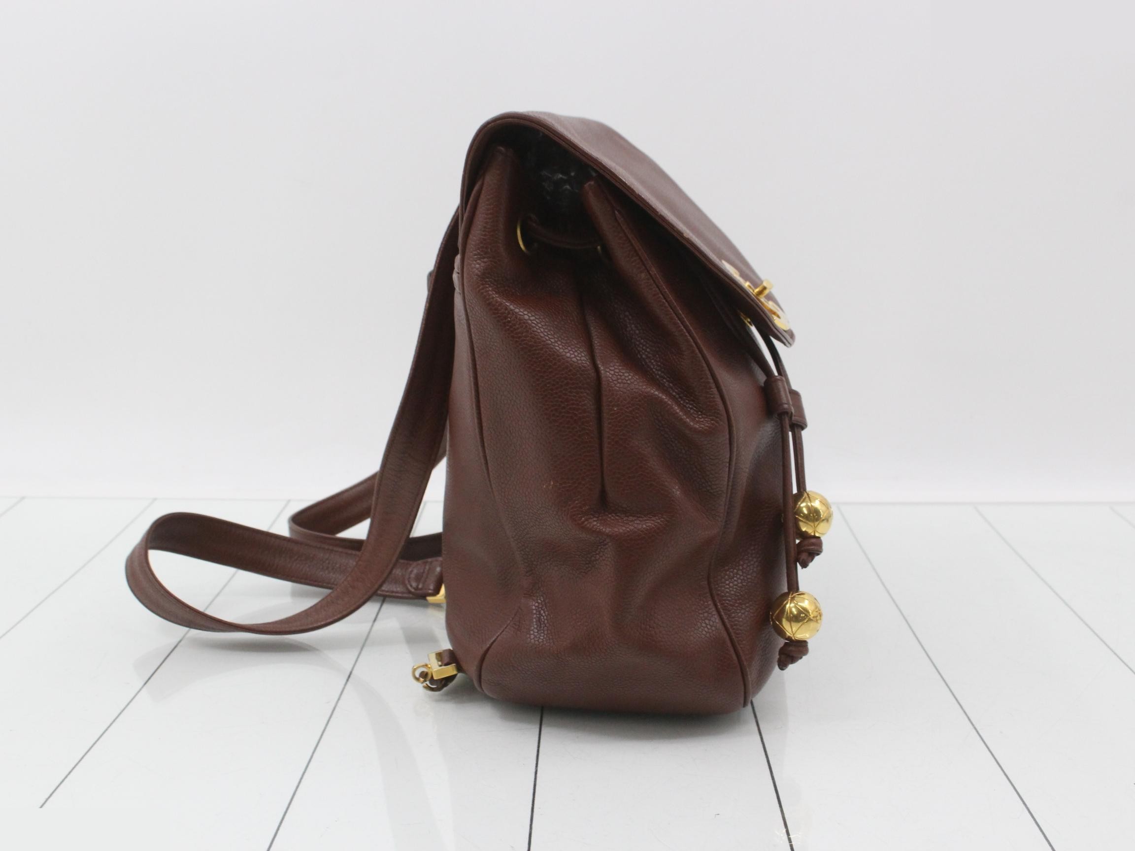 Caviar leather backpack with Coco Mark, brown. — view 4
