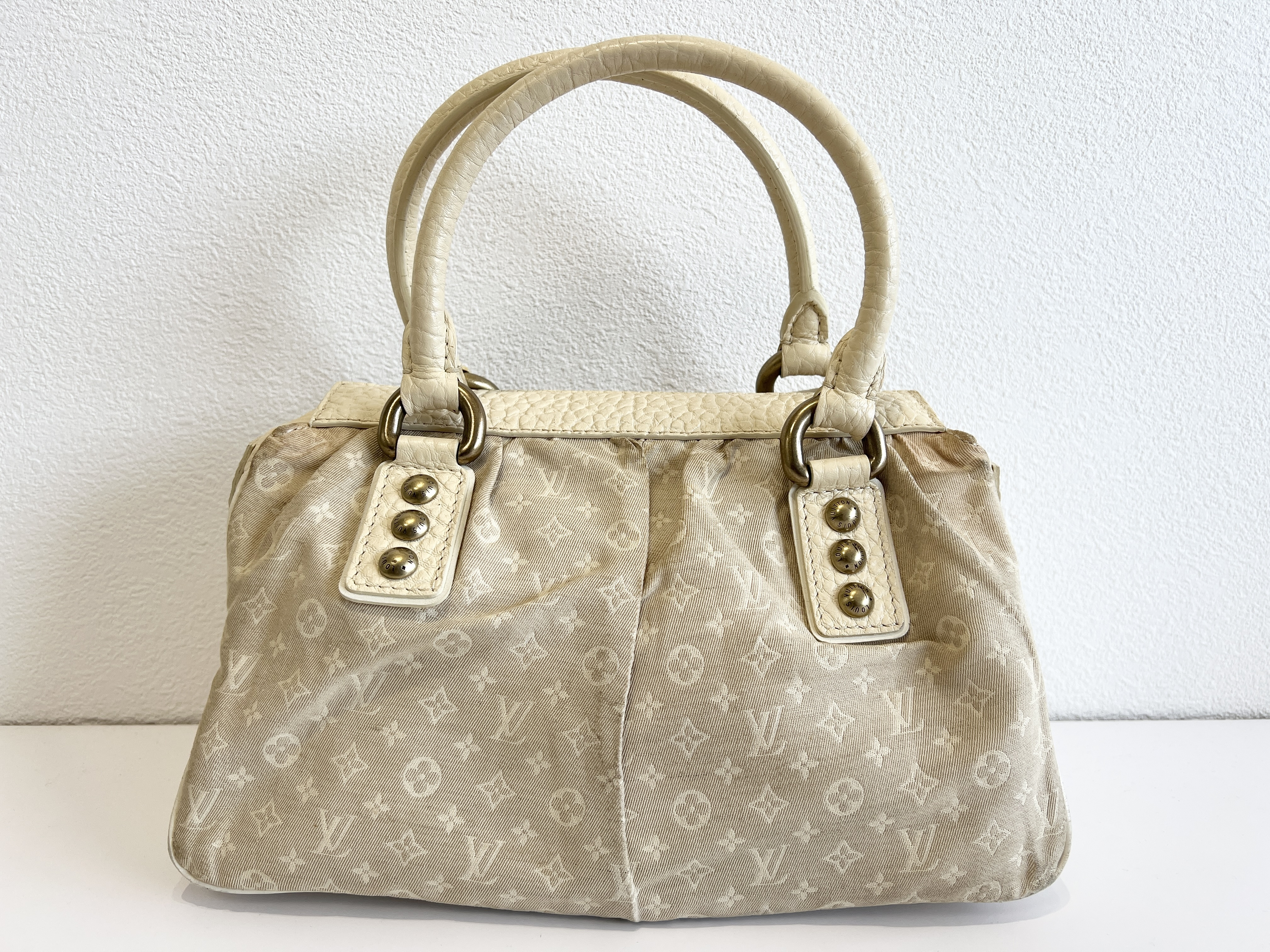 Monogram Logo Mini Lin Trapeze PM Dune Canvas Leather Handbag — view 2