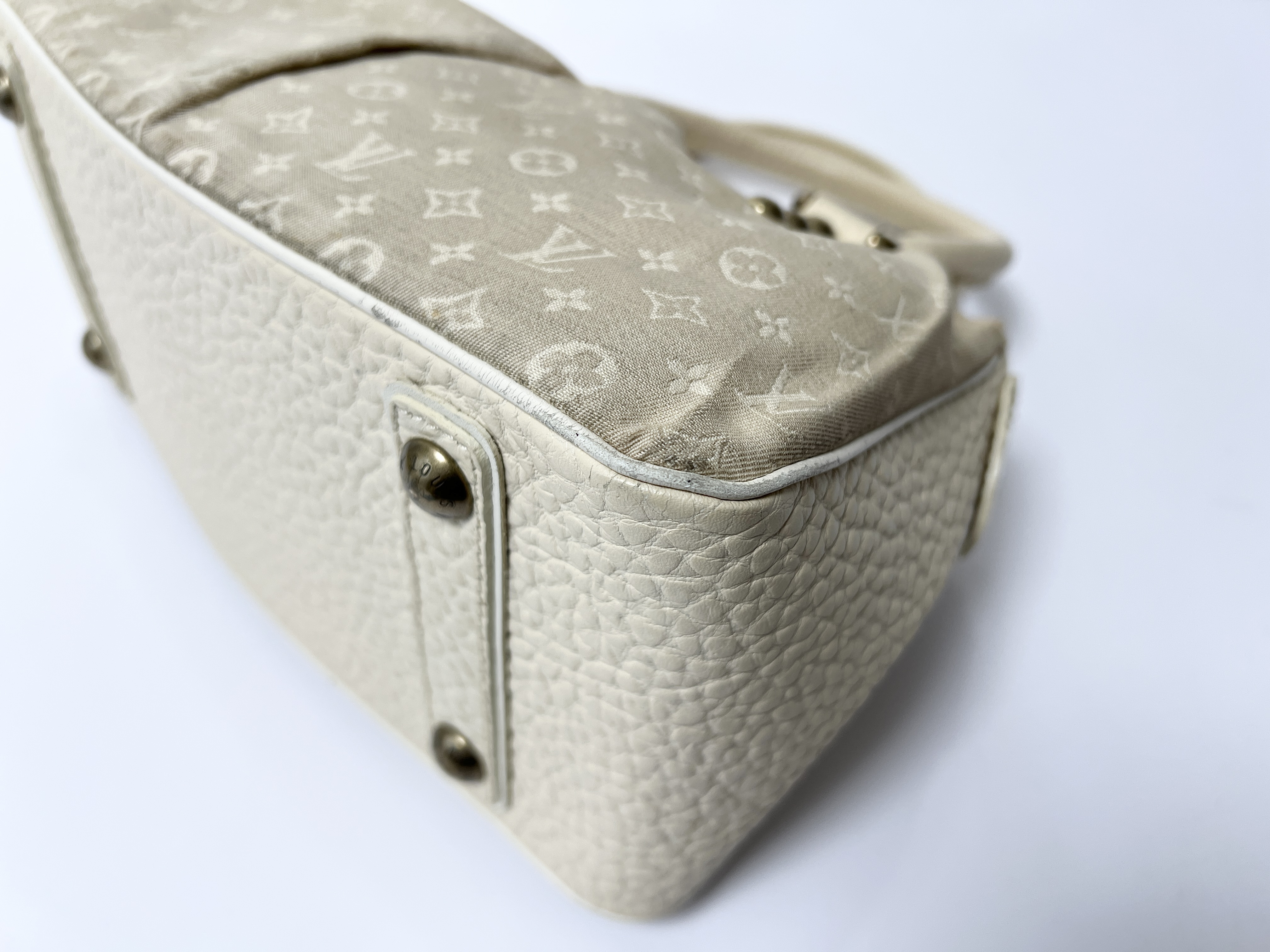 Monogram Logo Mini Lin Trapeze PM Dune Canvas Leather Handbag — view 11