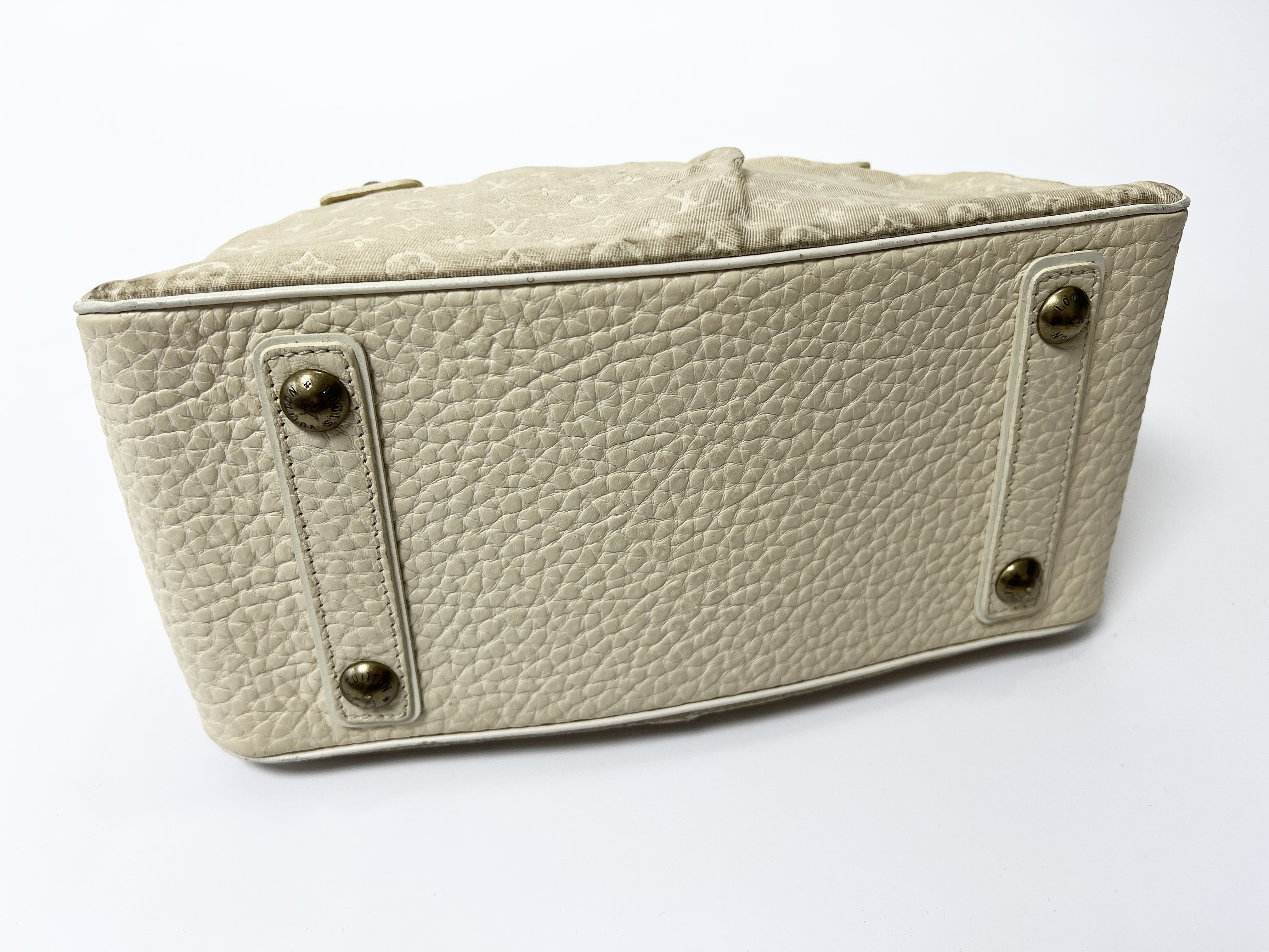 Monogram Logo Mini Lin Trapeze PM Dune Canvas Leather Handbag — view 12