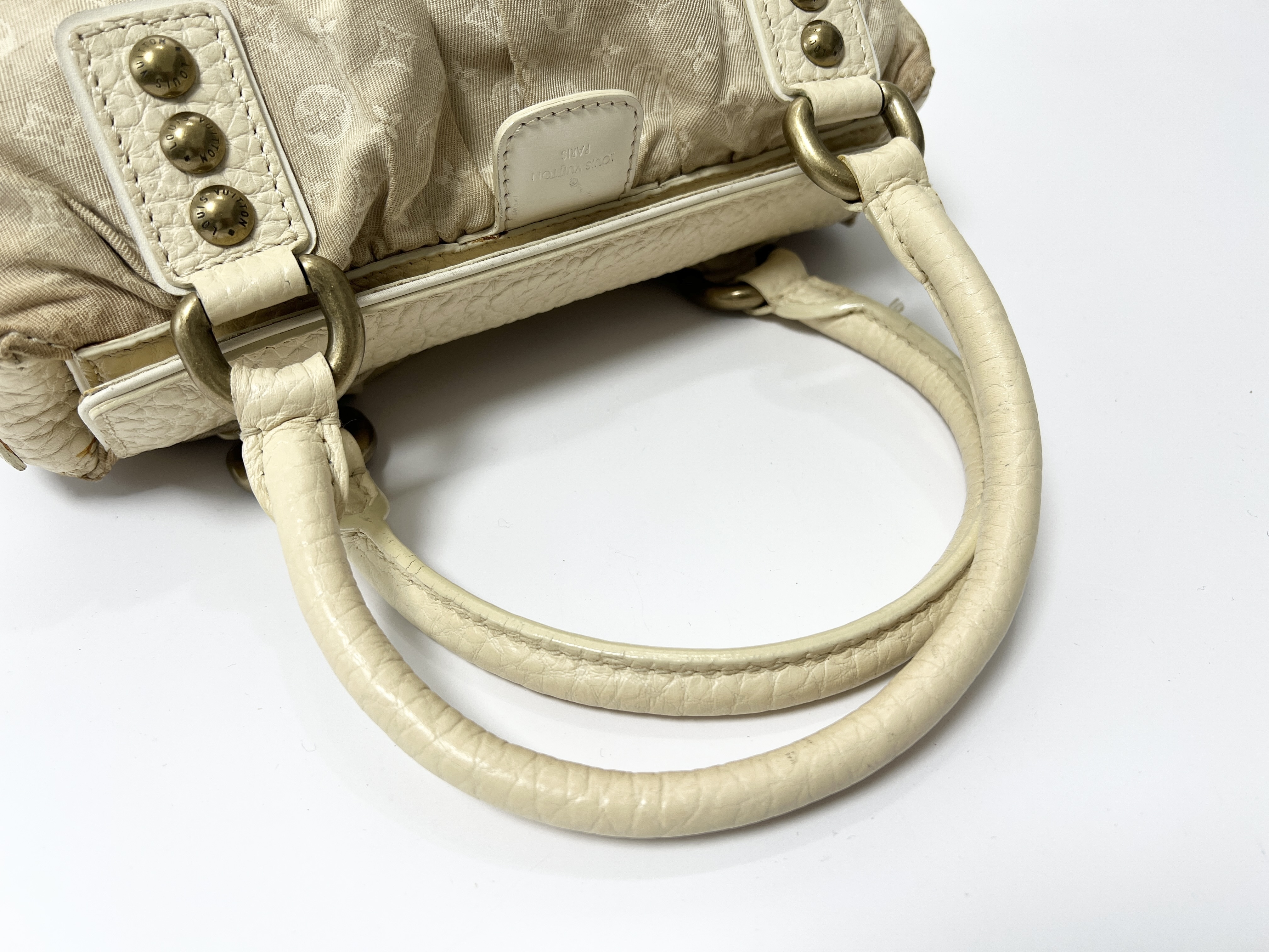 Monogram Logo Mini Lin Trapeze PM Dune Canvas Leather Handbag — view 3