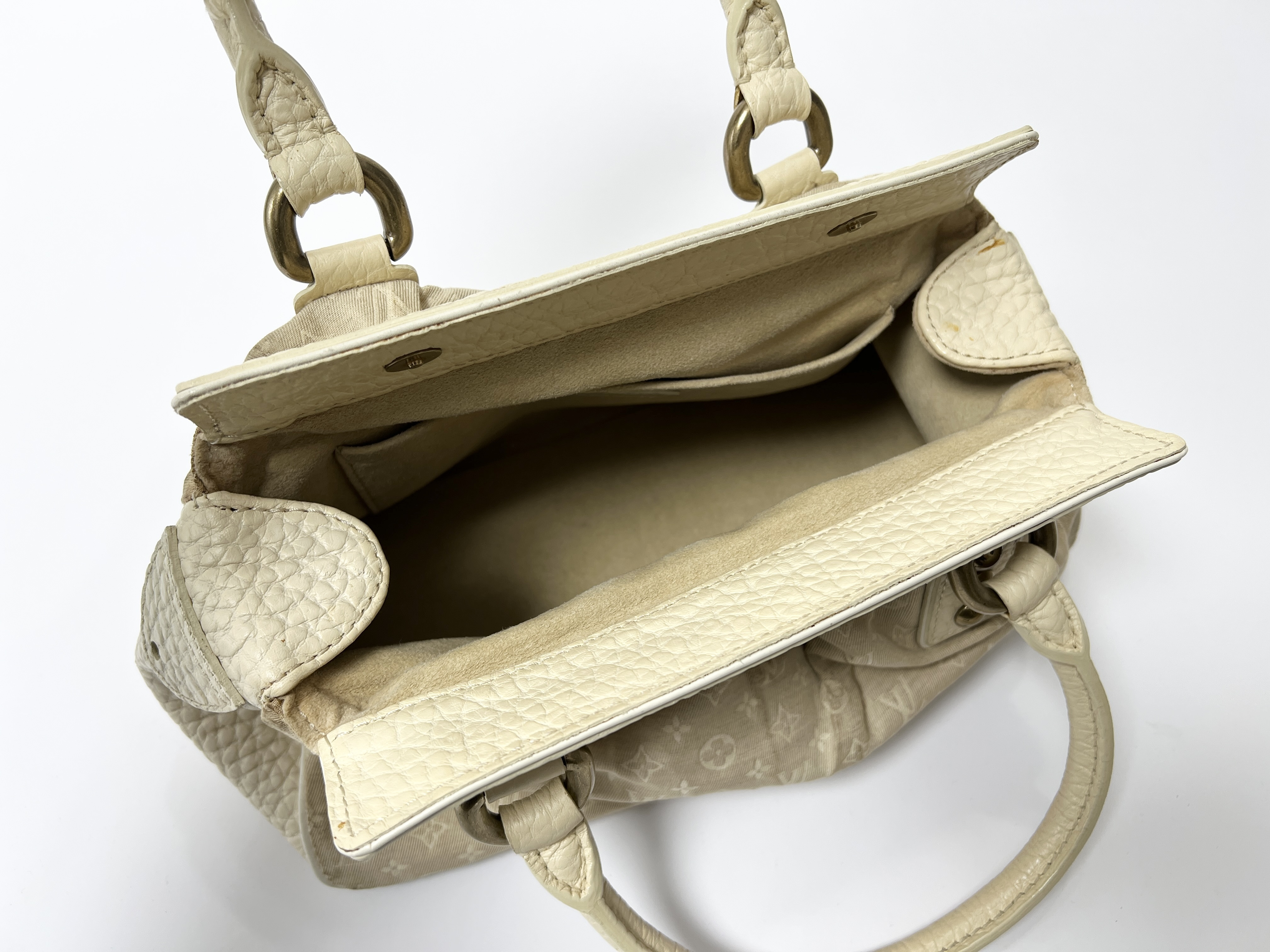 Monogram Logo Mini Lin Trapeze PM Dune Canvas Leather Handbag — view 4