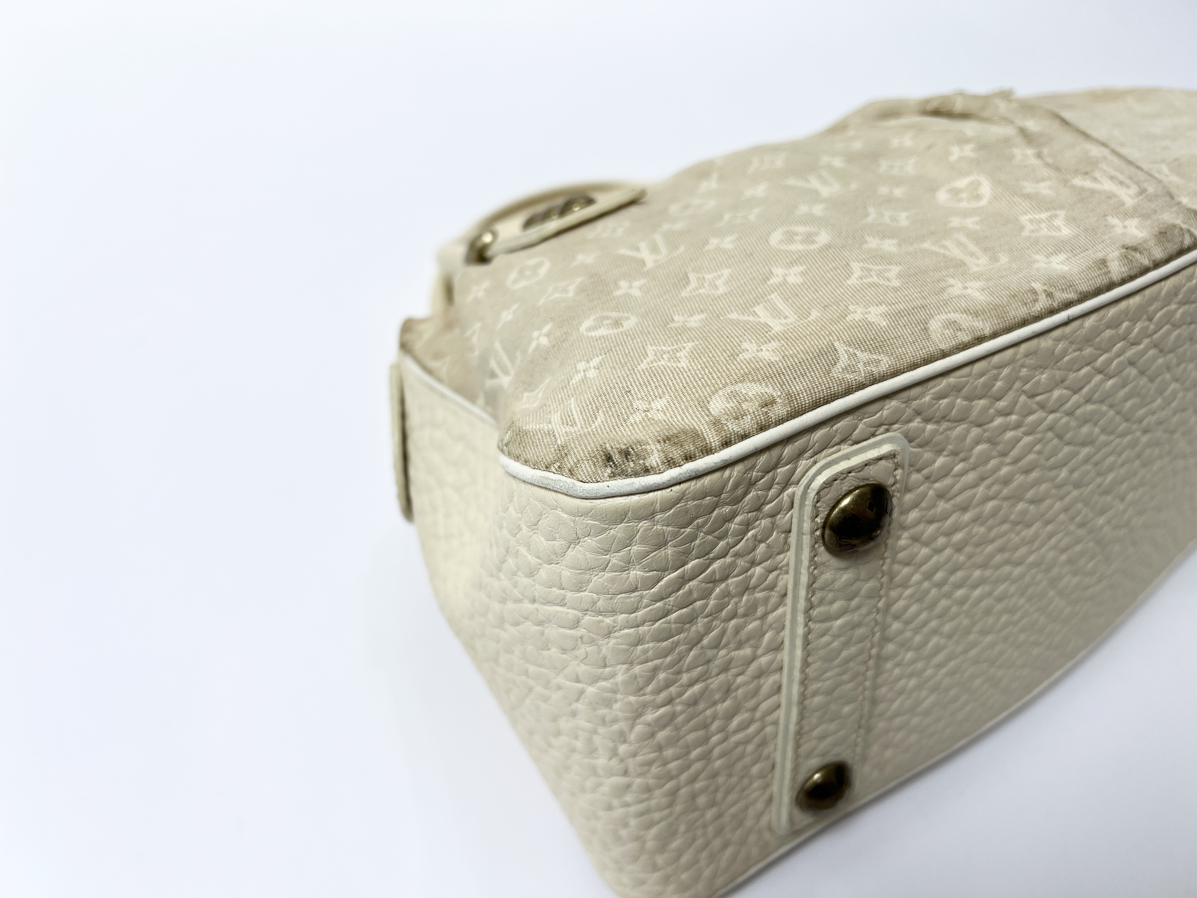 Monogram Logo Mini Lin Trapeze PM Dune Canvas Leather Handbag — view 8