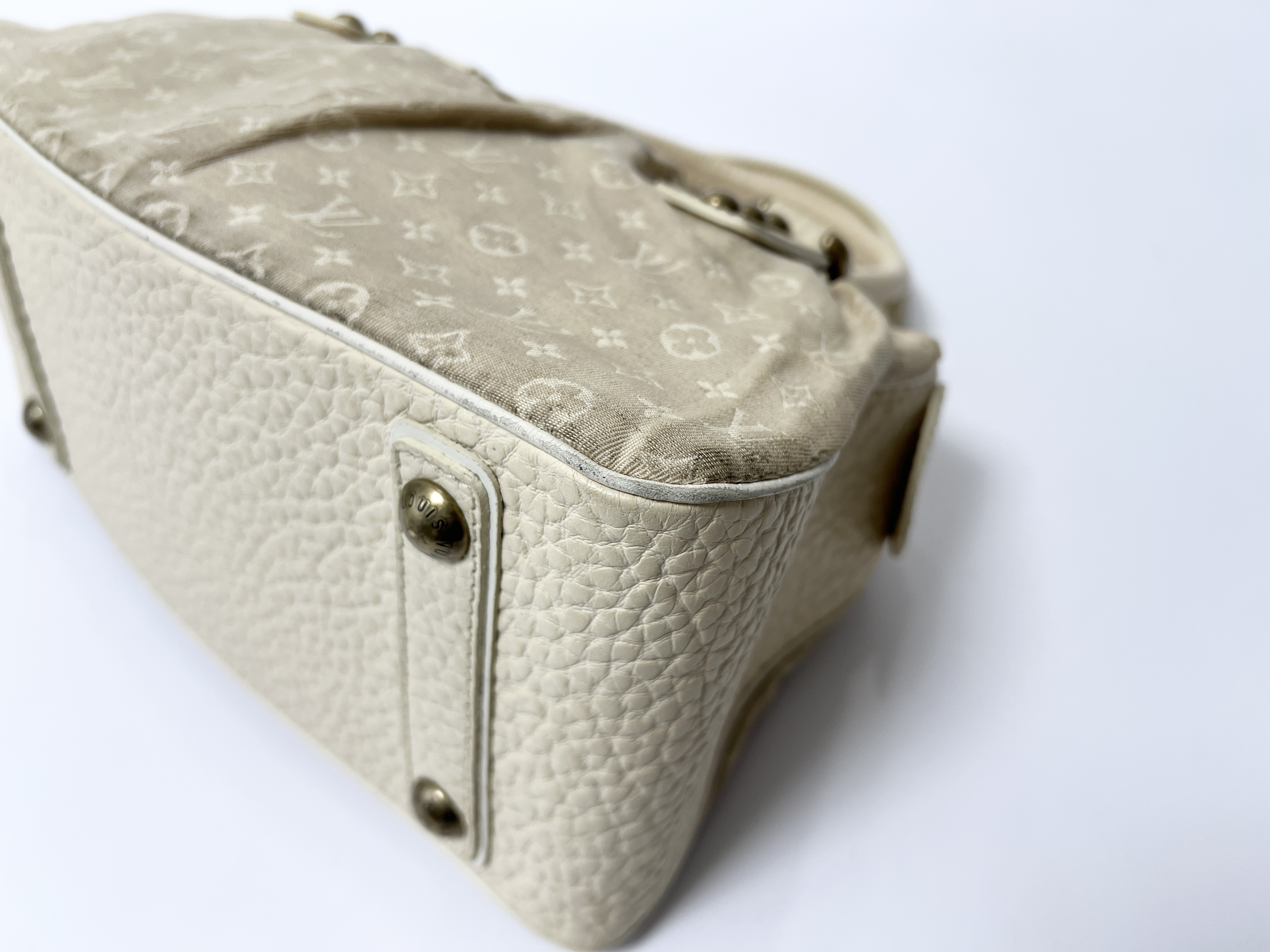 Monogram Logo Mini Lin Trapeze PM Dune Canvas Leather Handbag — view 9