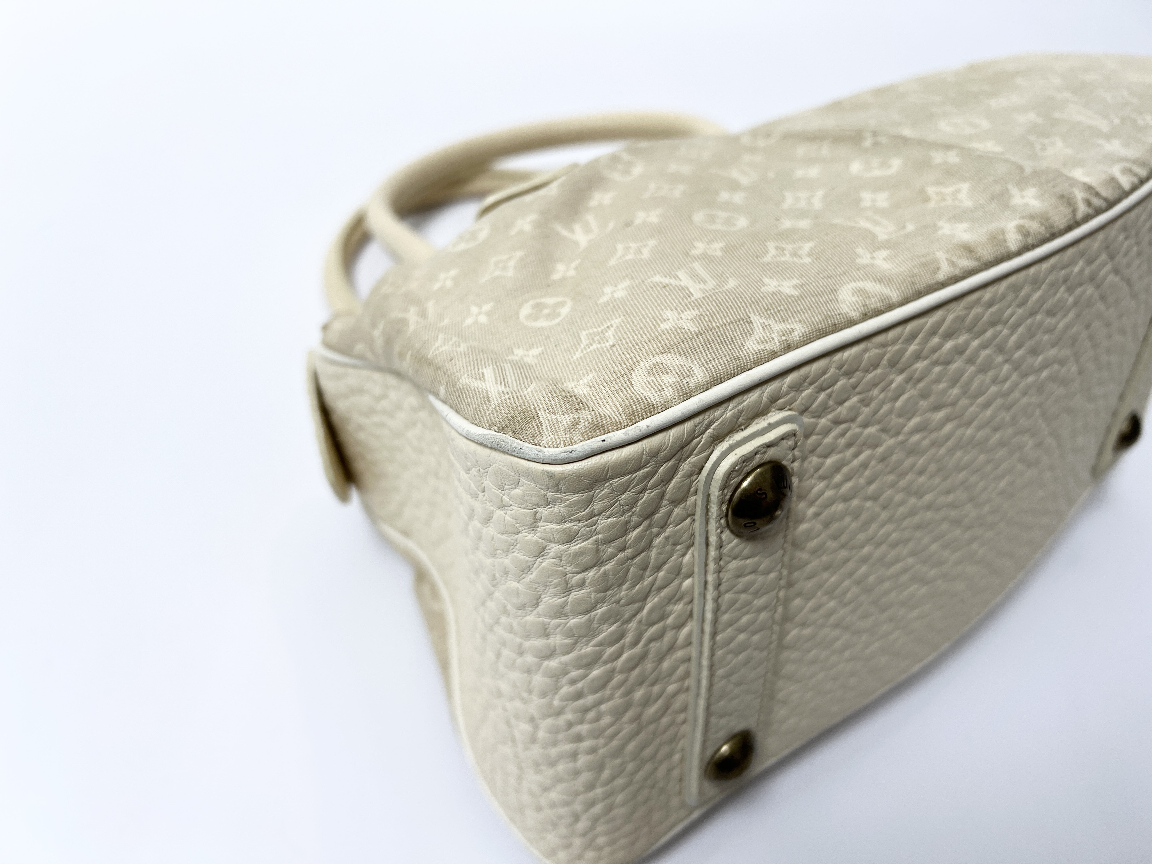 Monogram Logo Mini Lin Trapeze PM Dune Canvas Leather Handbag — view 10