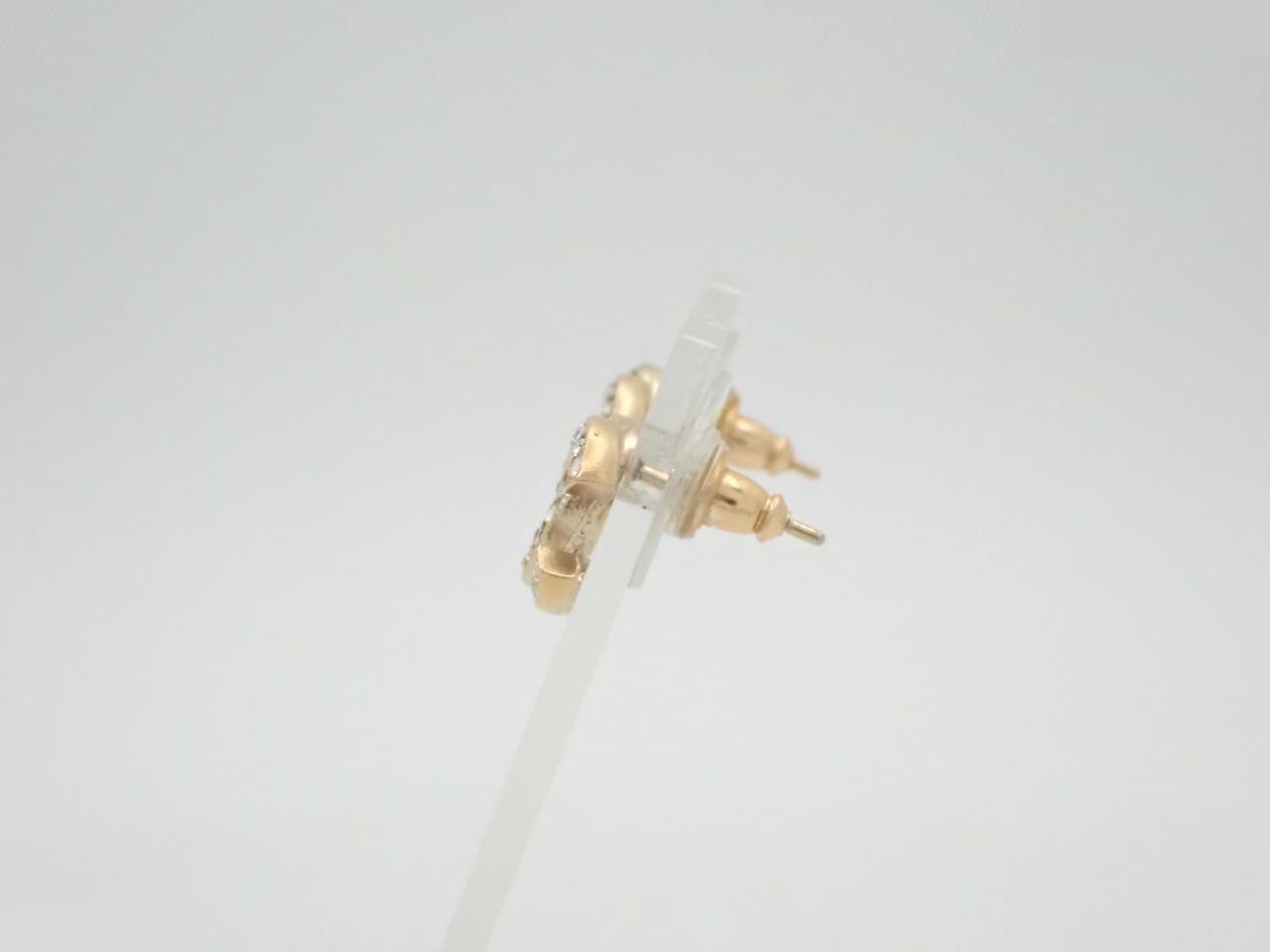 earrings, F18V, Coco Mark, rhinestone, gold, 1.3cm wide. — view 3