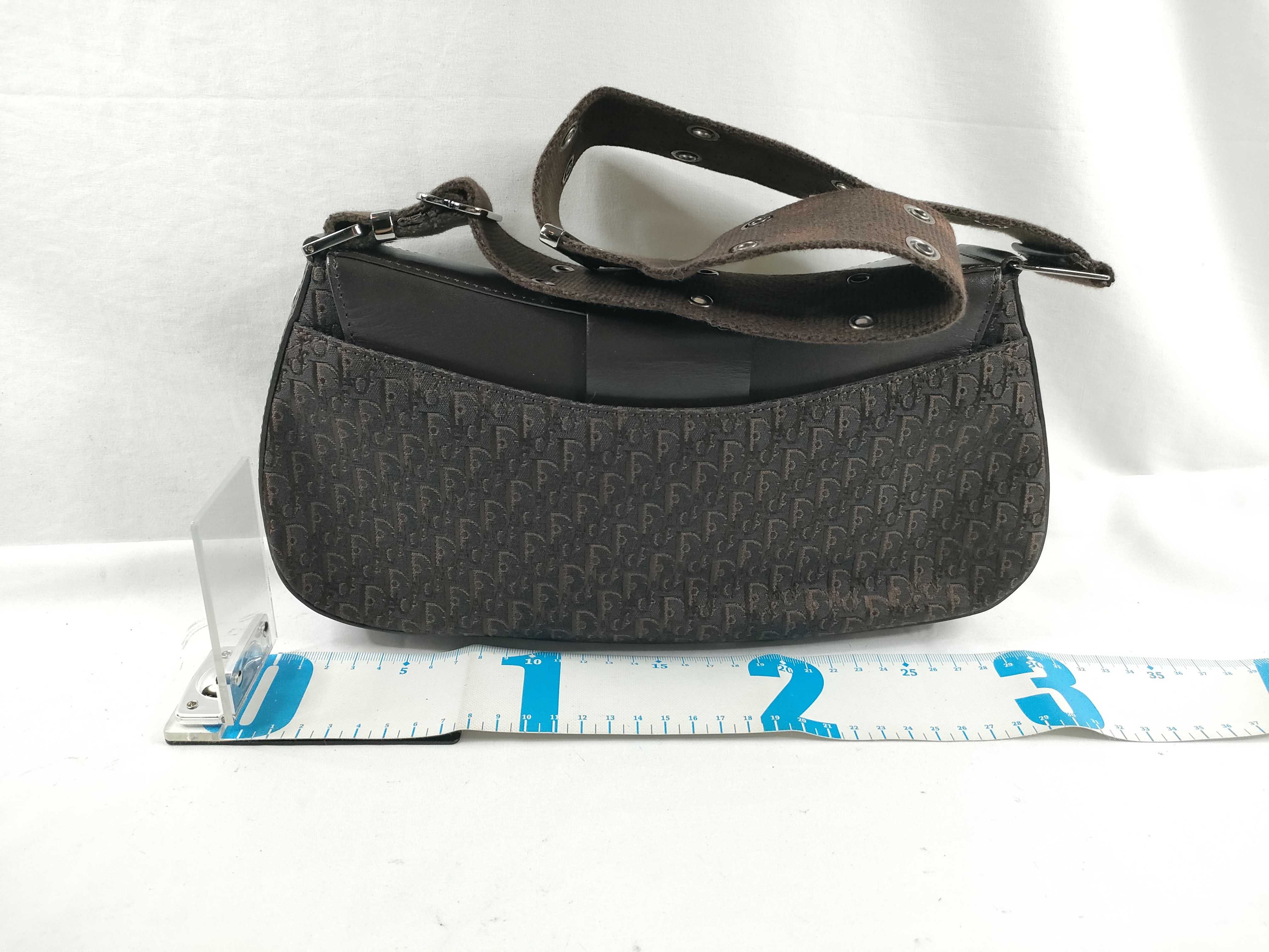 Trotter Street Chic Leather Canvas Dark Brown Shoulder Bag with Guarantee Card — view 2