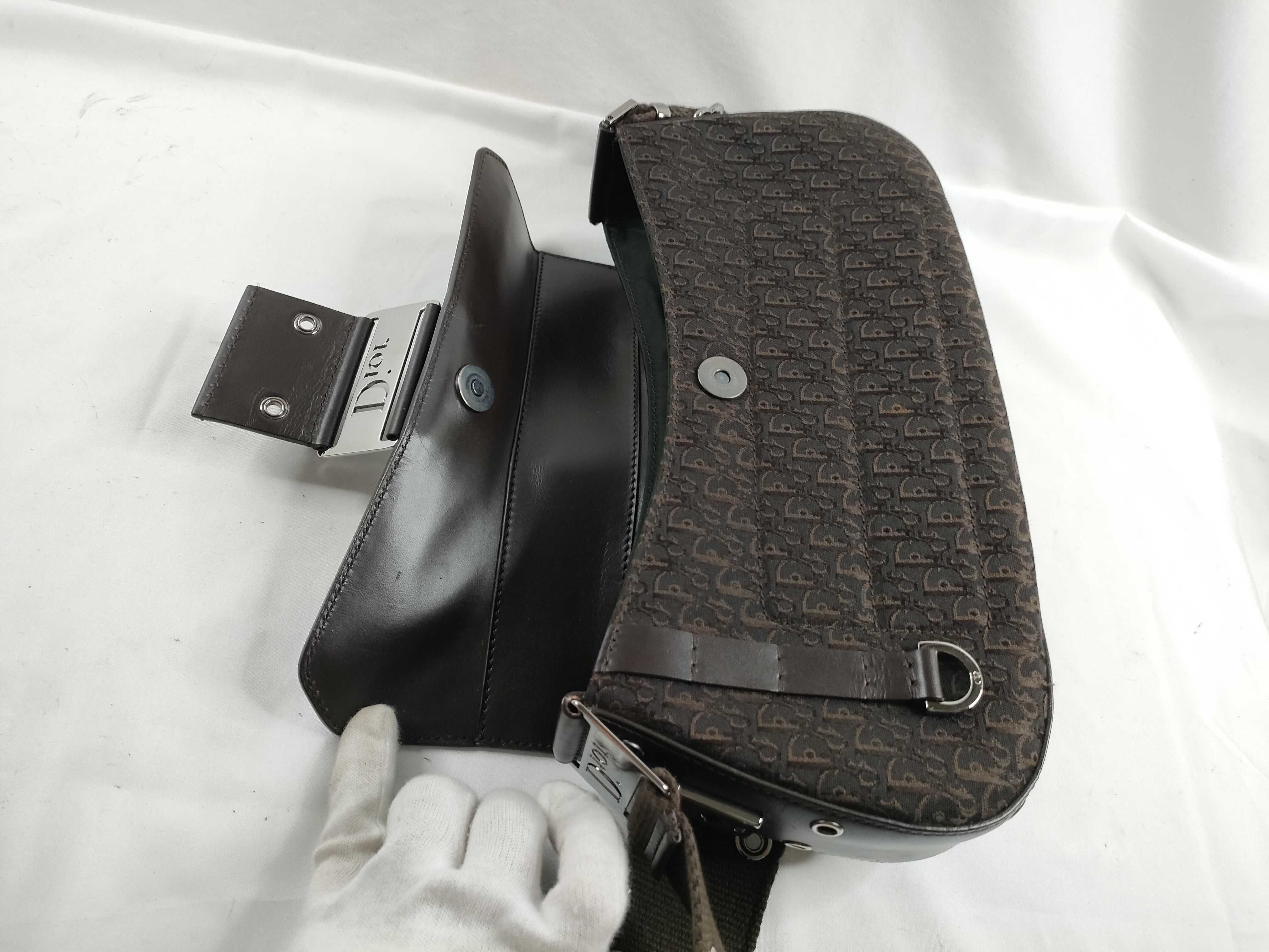 Trotter Street Chic Leather Canvas Dark Brown Shoulder Bag with Guarantee Card — view 9
