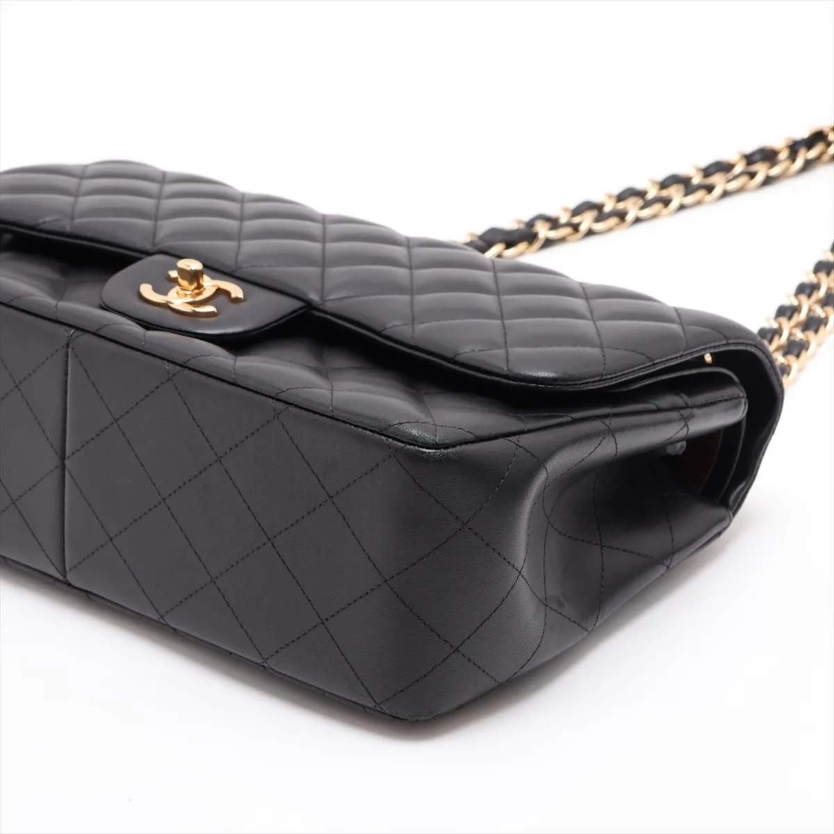 Large Matelassé 30 Lambskin Double Flap Double Chain Bag, Black with Gold Hardware, 18463105, Serial Number 18-series, A58600 — view 3
