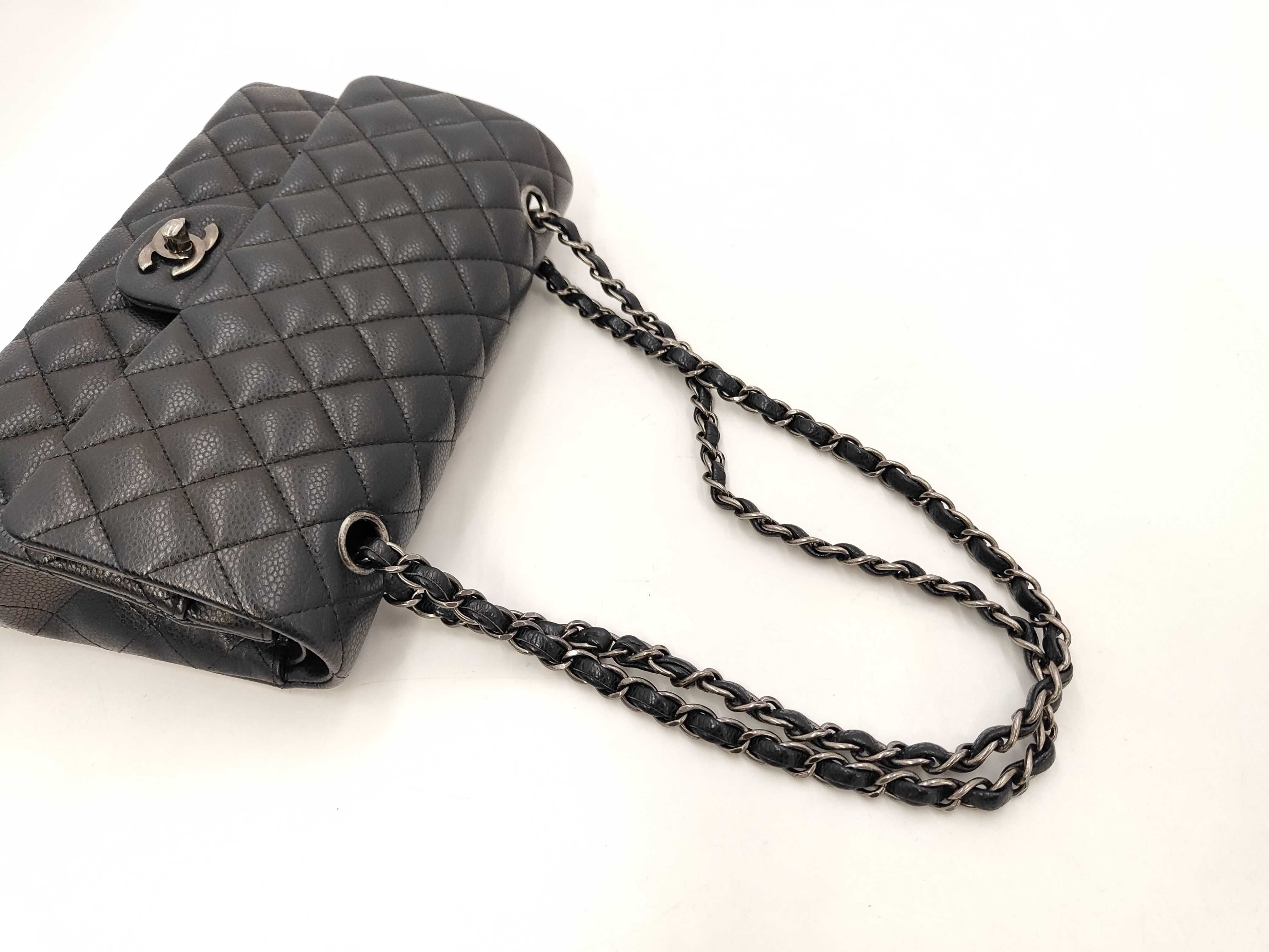 Double Flap 25cm Chain Shoulder Bag, Black with Silver Hardware — view 5