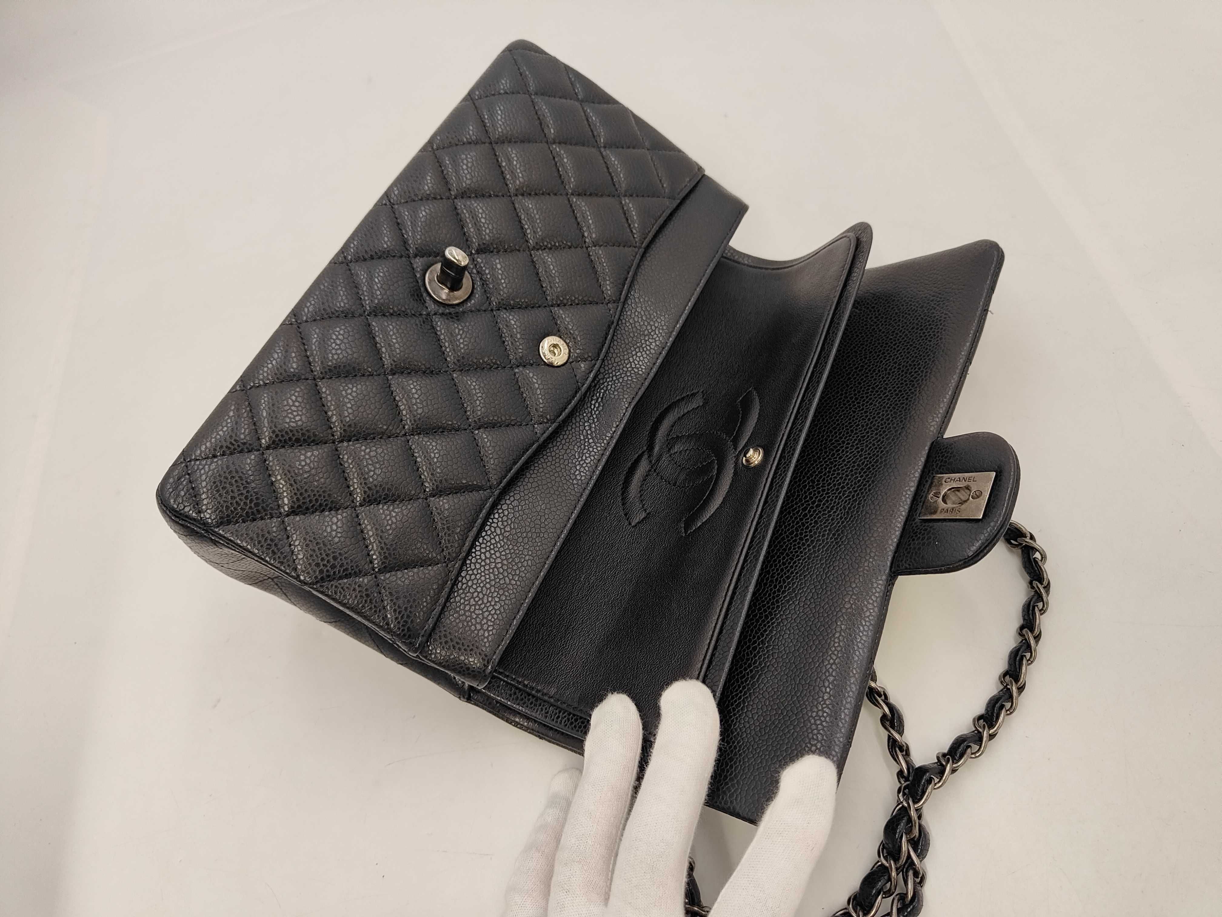 Double Flap 25cm Chain Shoulder Bag, Black with Silver Hardware — view 8