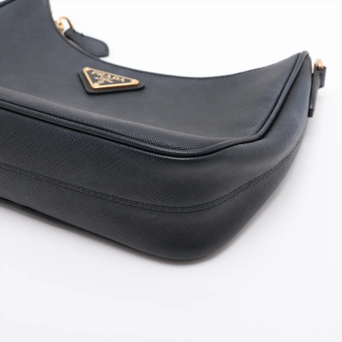 Saffiano Leather 2-Way Shoulder Bag, Black — view 3