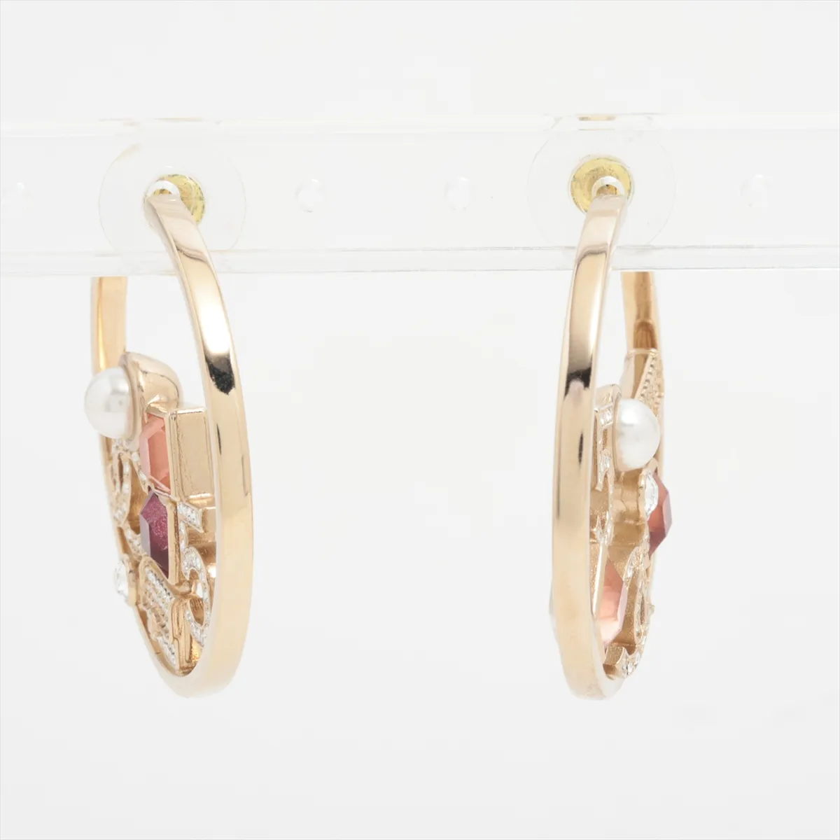 Coco Mark No. 5 A23B Earrings (Pair) GP x Rhinestone x Faux Pearl Gold — view 2