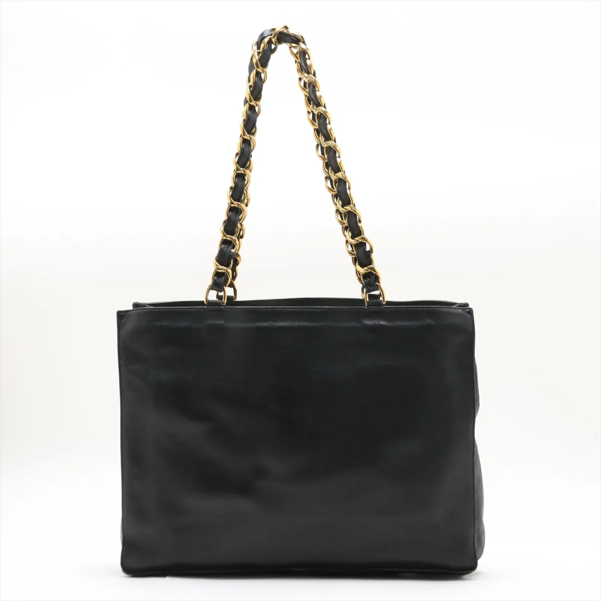 Decacoco Mark Leather Chain Tote Bag Black Gold Hardware — view 2