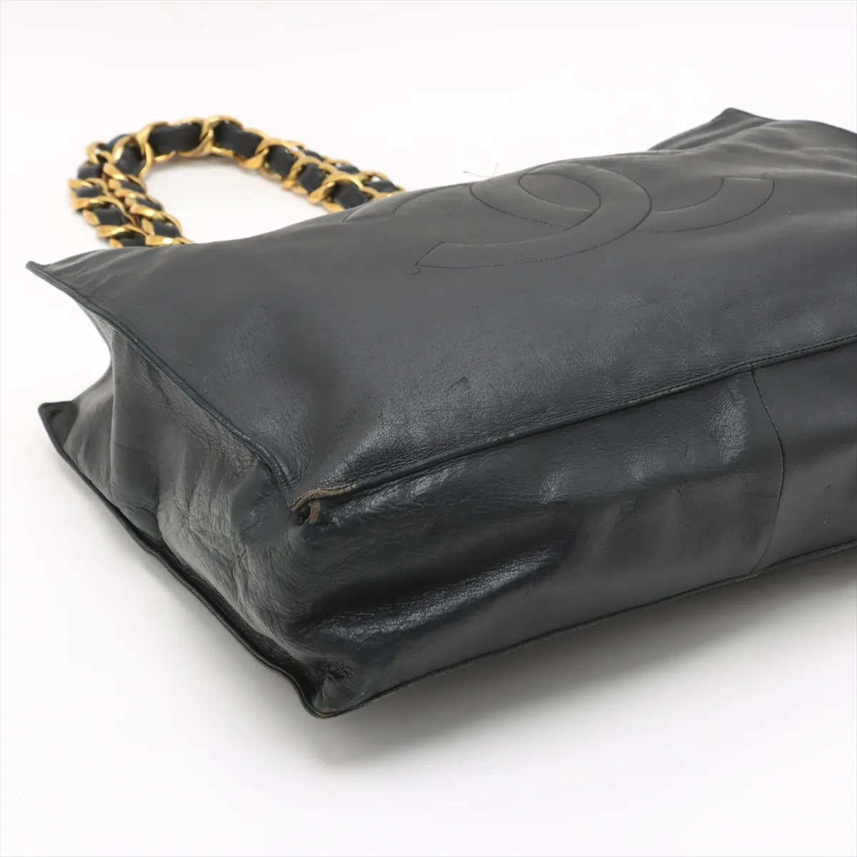 Decacoco Mark Leather Chain Tote Bag Black Gold Hardware — view 4