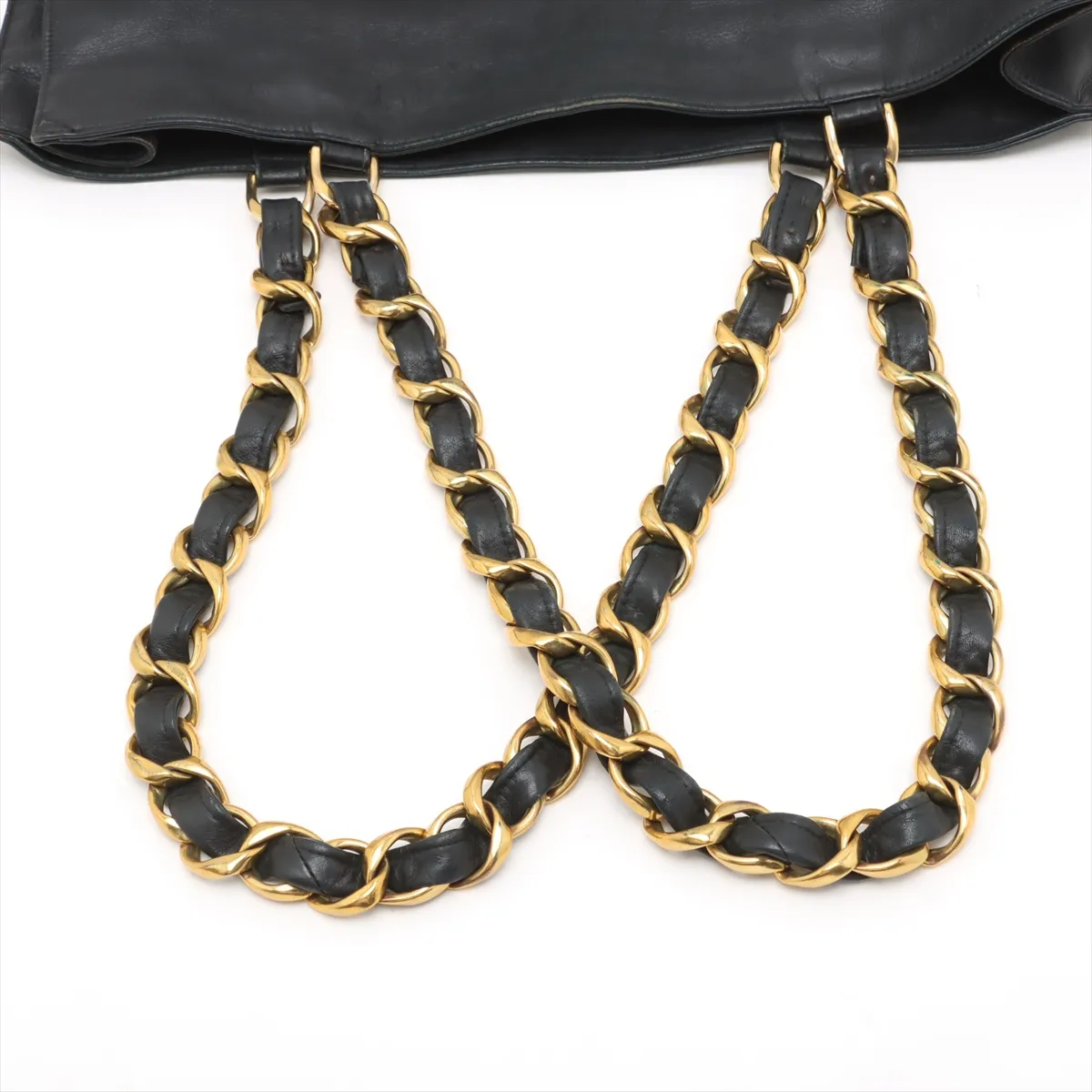 Decacoco Mark Leather Chain Tote Bag Black Gold Hardware — view 5