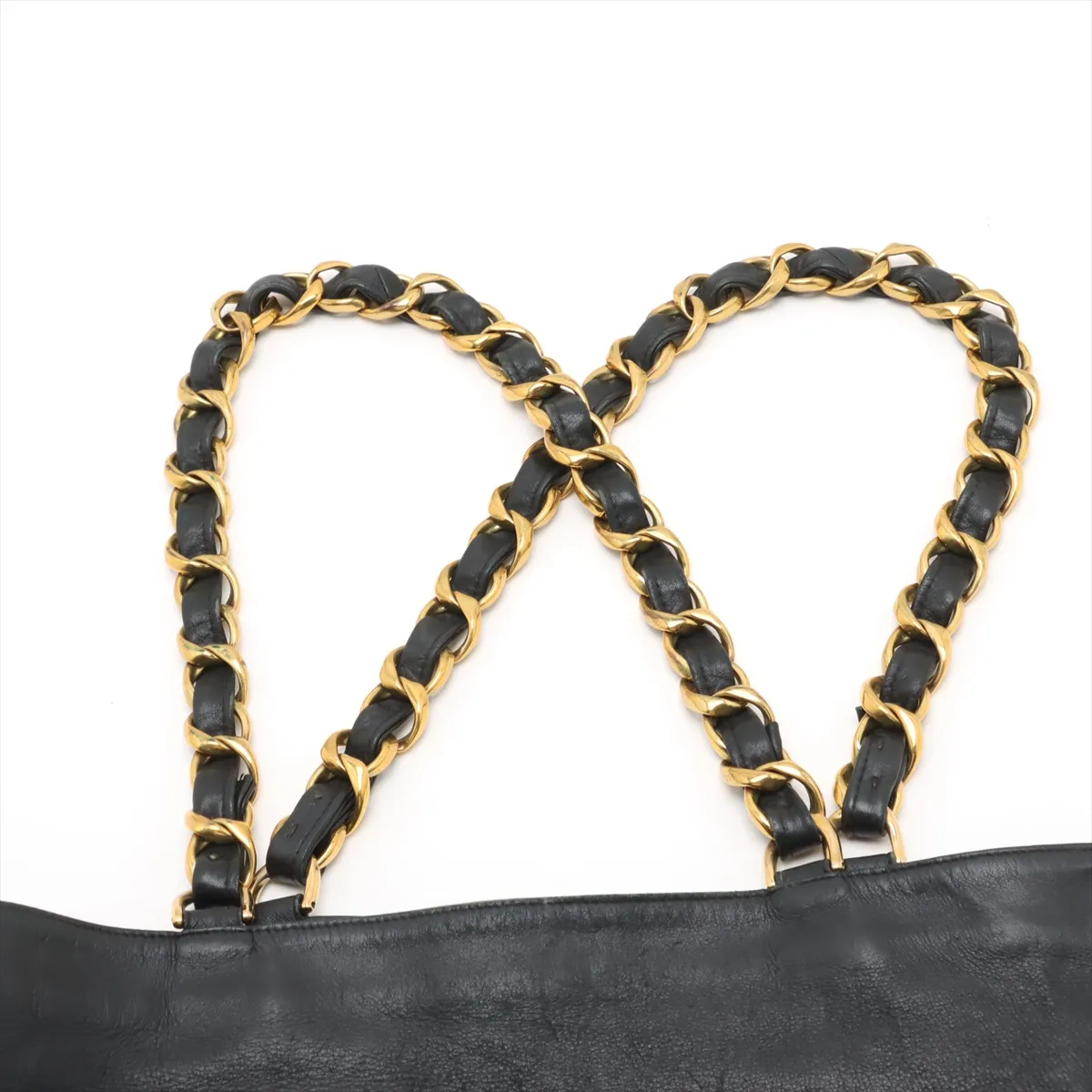 Decacoco Mark Leather Chain Tote Bag Black Gold Hardware — view 6