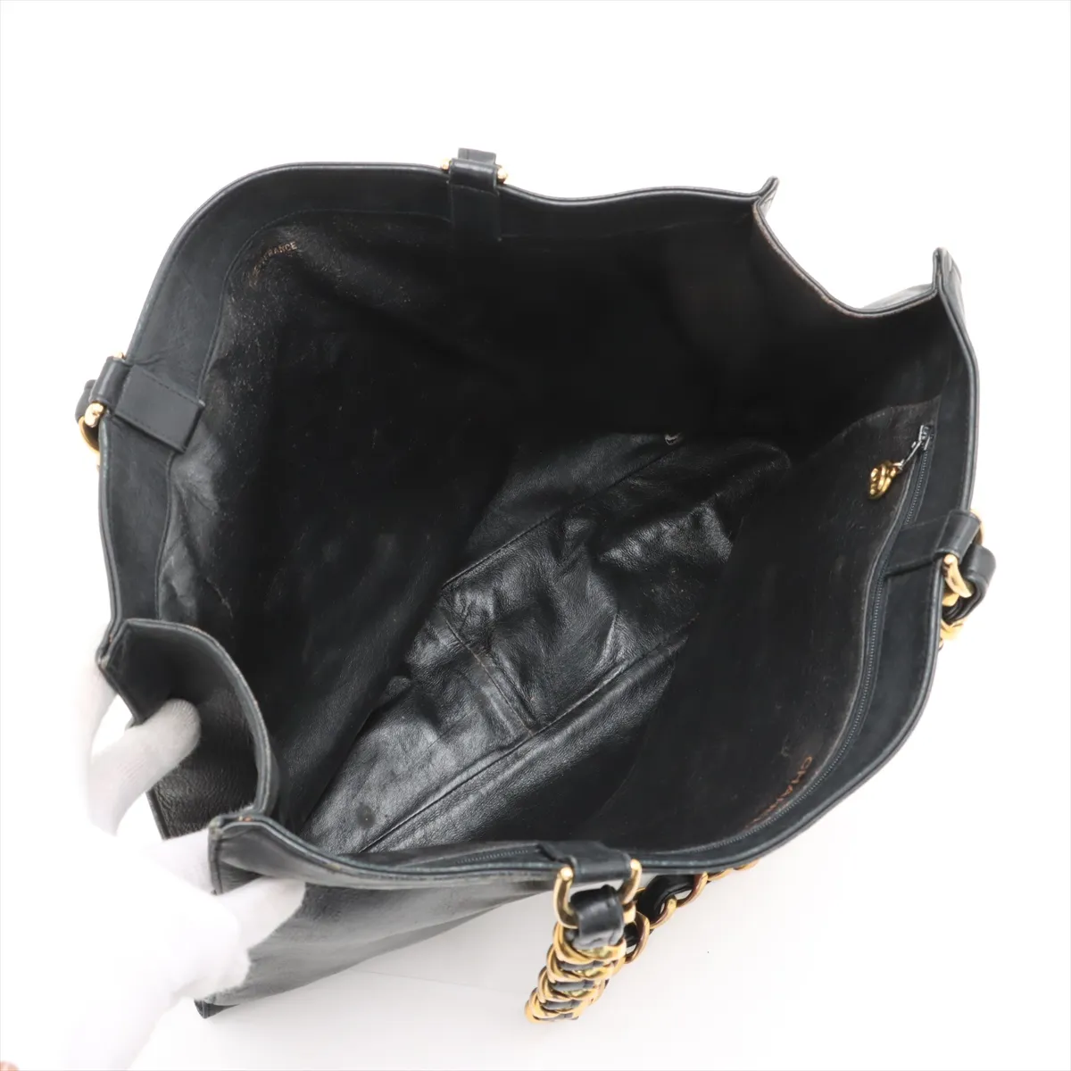 Decacoco Mark Leather Chain Tote Bag Black Gold Hardware — view 7
