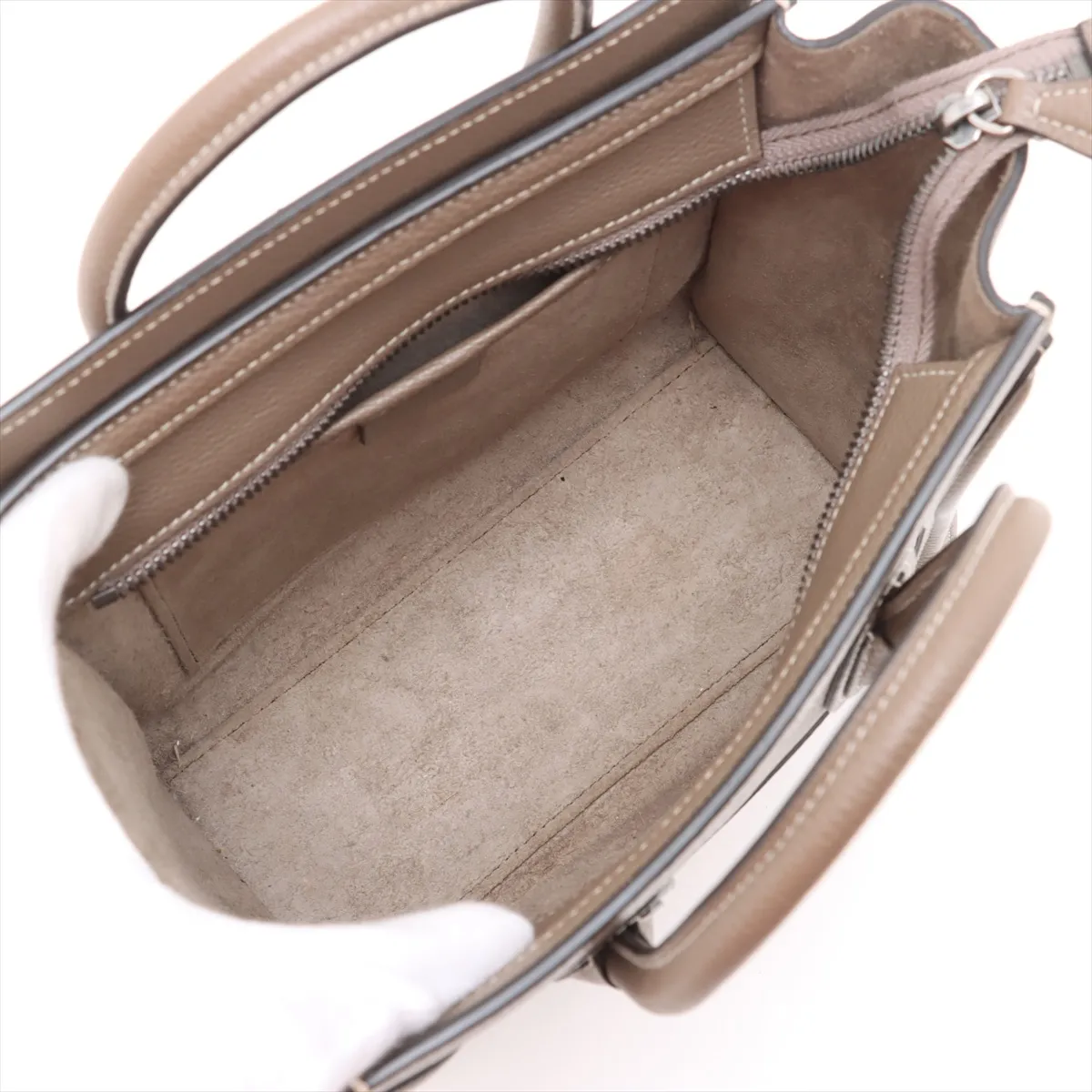 Luggage Nano Shopper Leather 2-Way Handbag, Greige — view 8