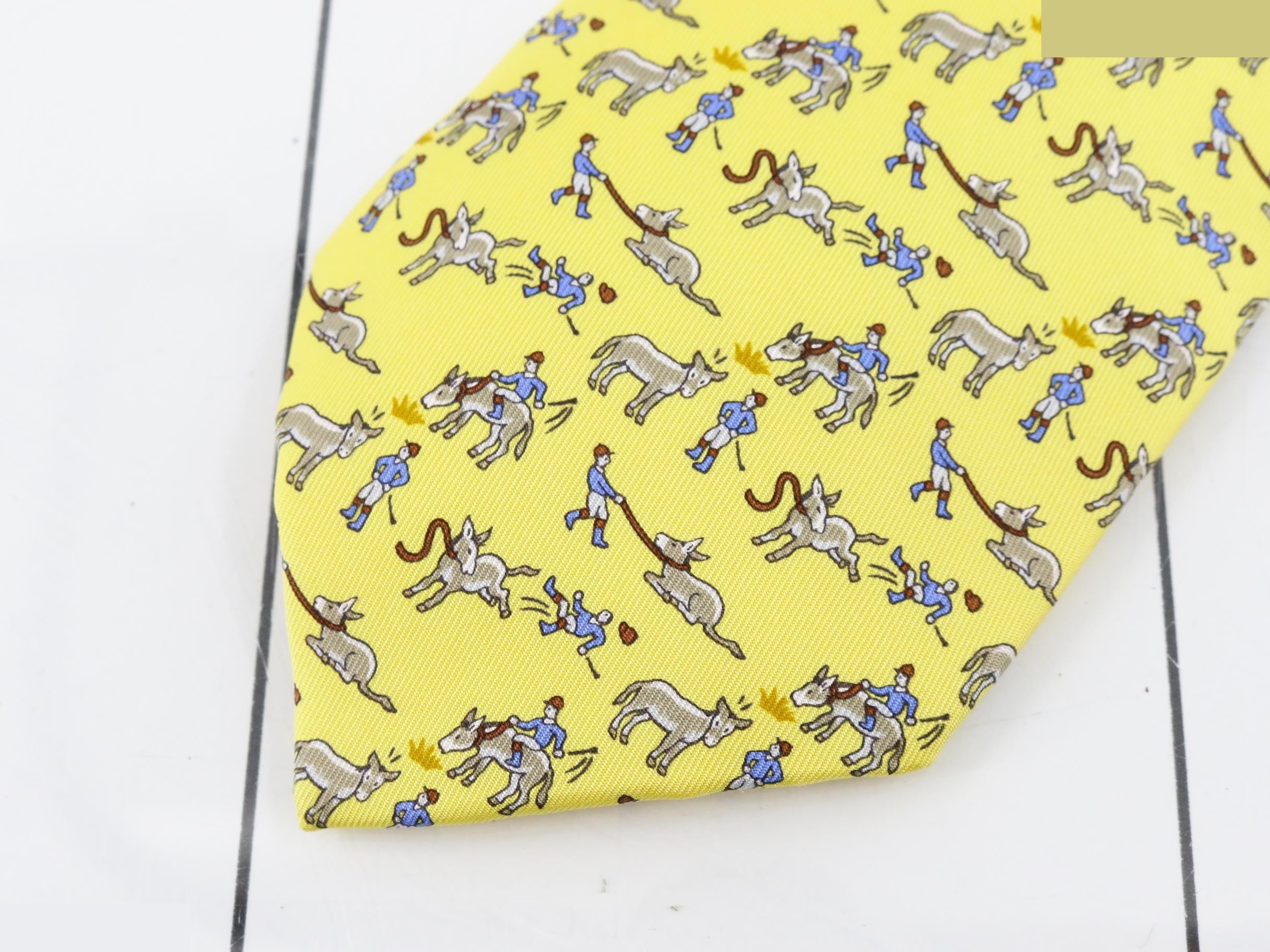Unused Hermes necktie, horse/jockey design. — view 3