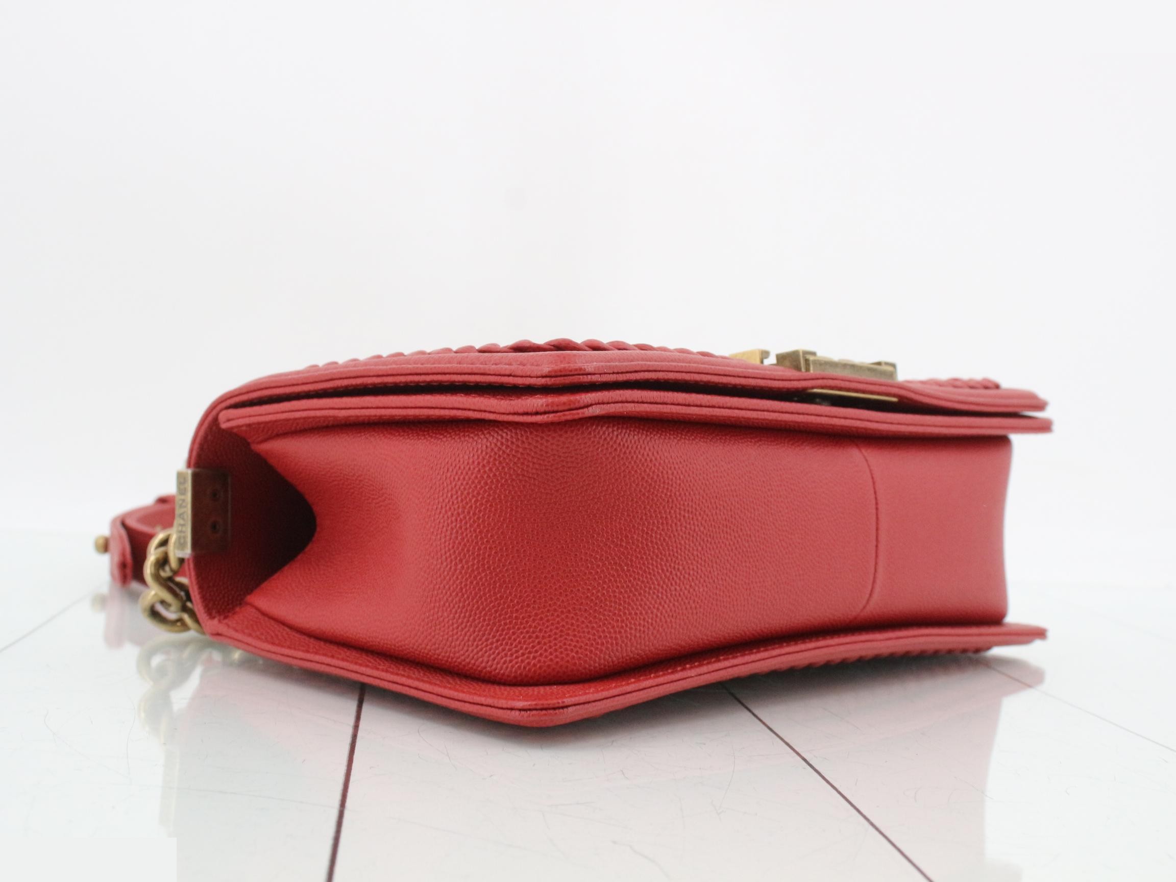 Boy Chanel Caviar V-stitch Chain Shoulder Bag, Red — view 5