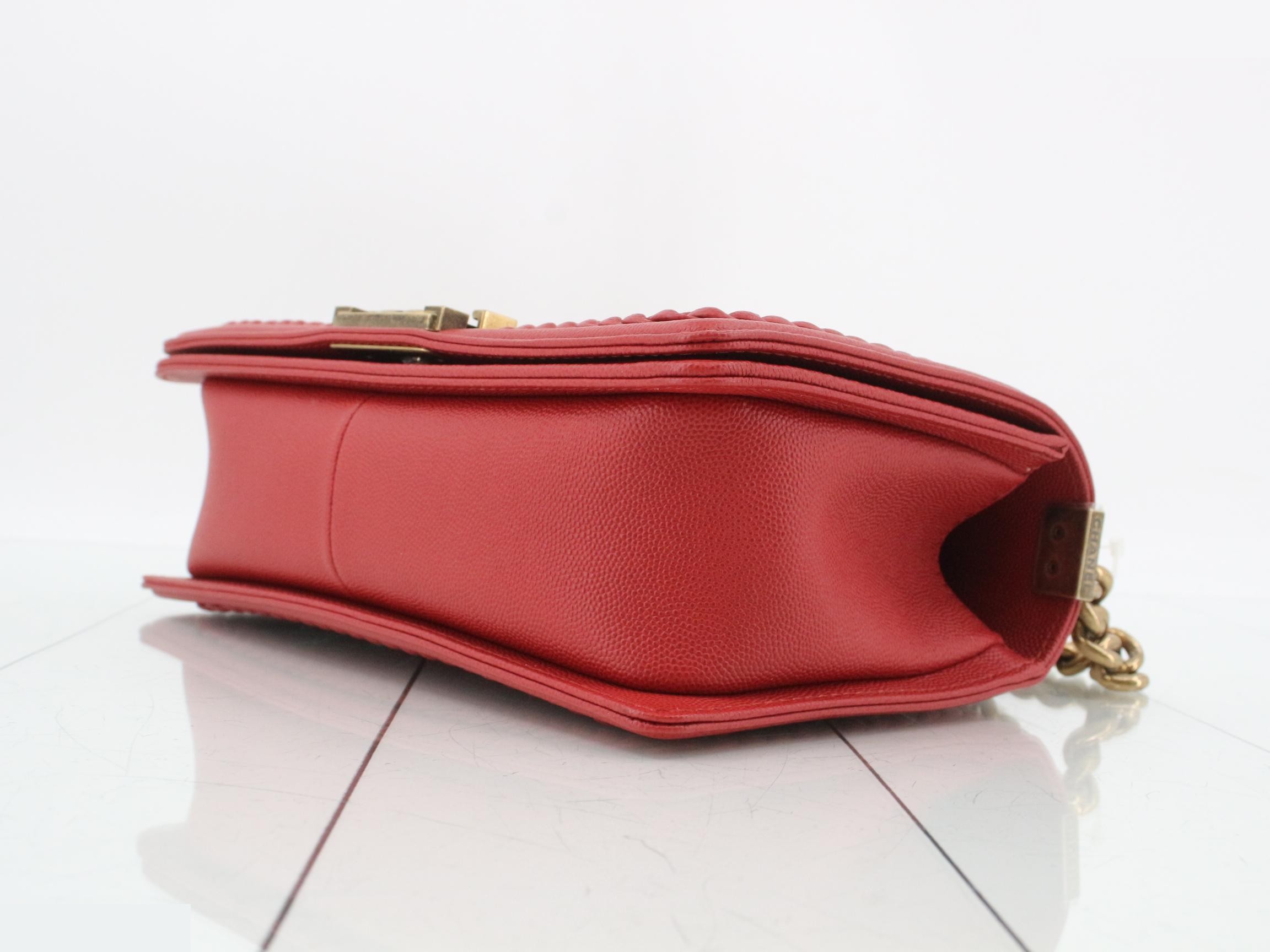 Boy Chanel Caviar V-stitch Chain Shoulder Bag, Red — view 6
