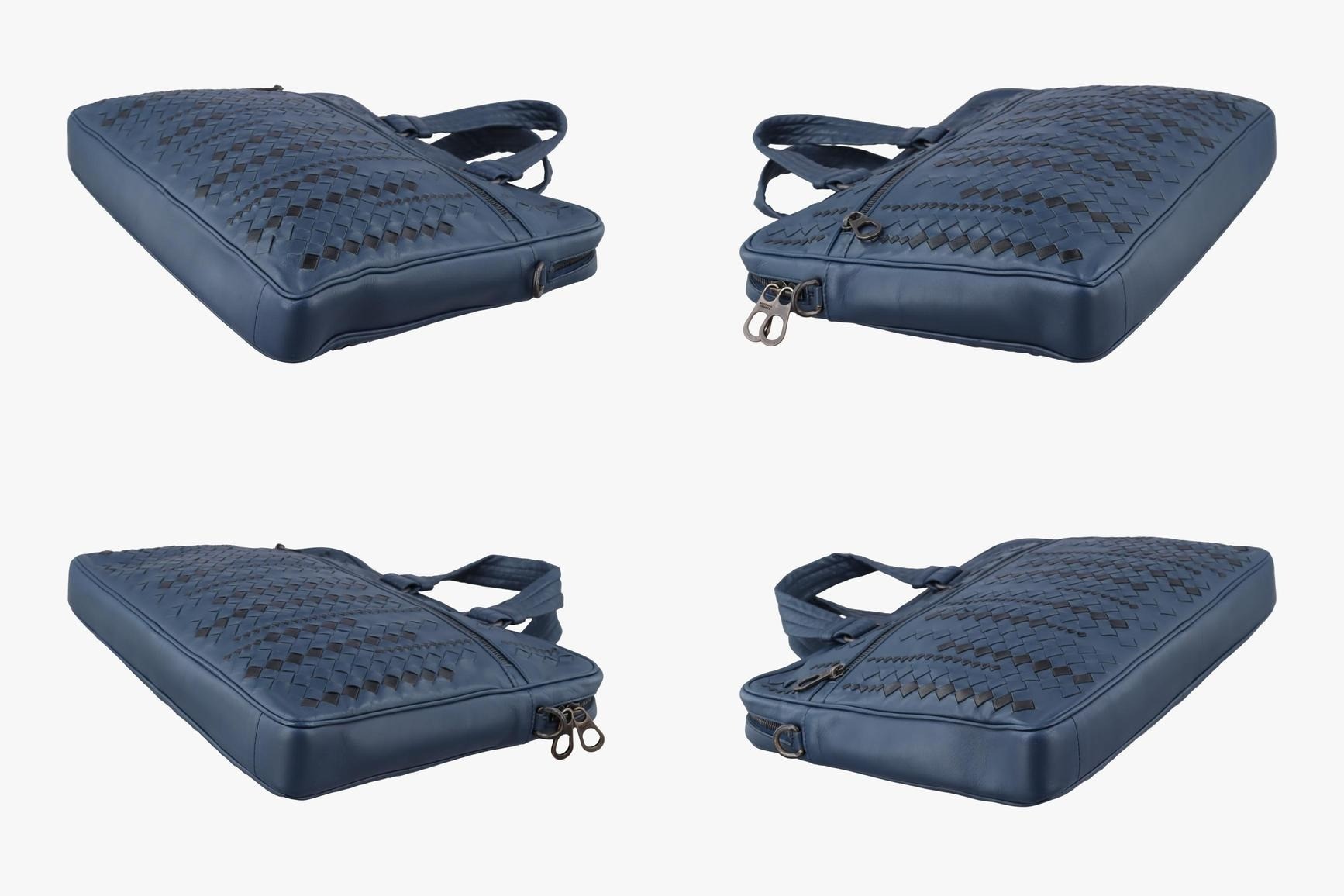 Intrecciato lambskin, blue x black — view 4